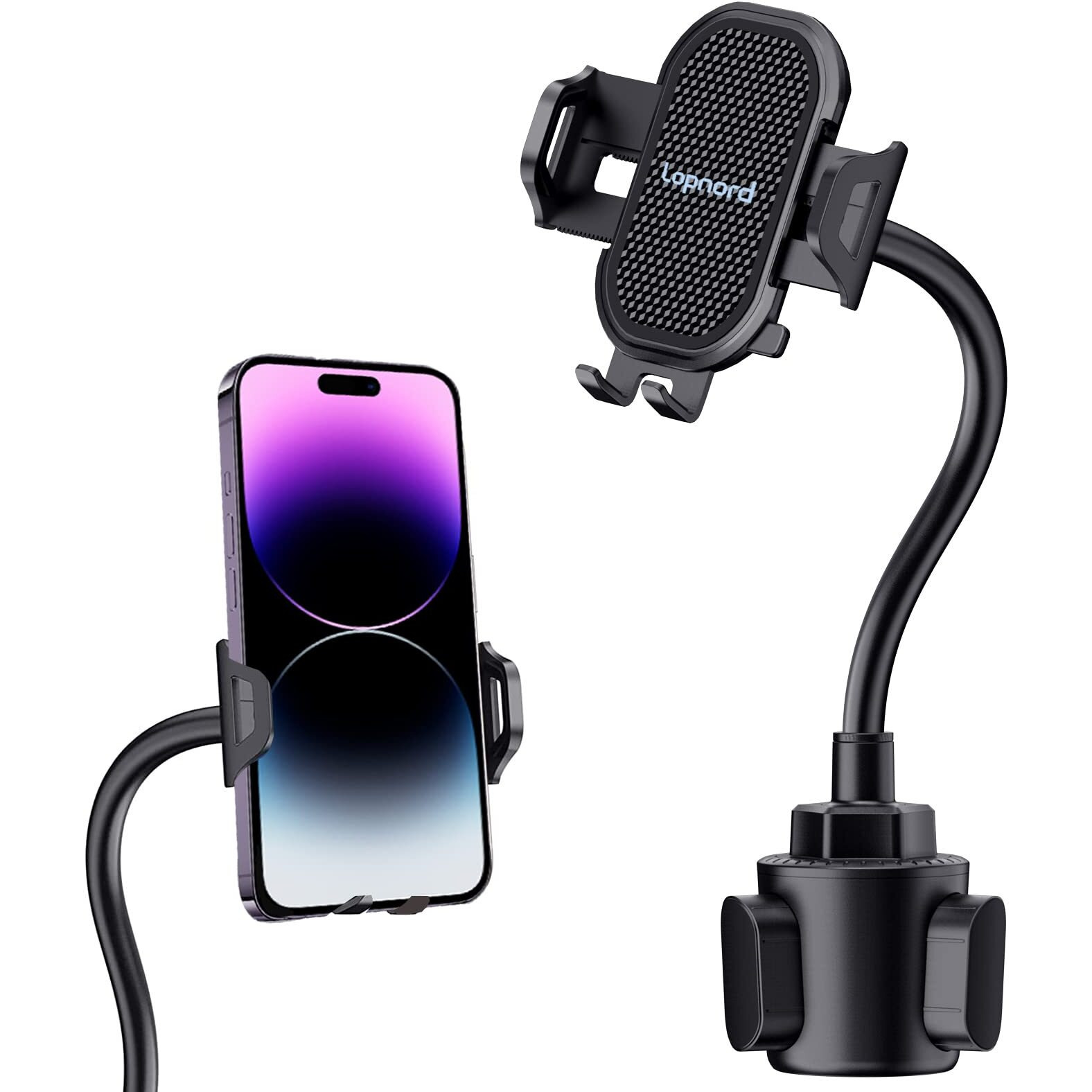 Lopnord Car Phone Holder Mount Cup Holder, Phone Mount For Car Compatible With Iphone 14 13 Pro Max/Samsung Galaxy S23 S22 Ultra/S21/S20, Cell Phone Holder Car Flexible Gooseneck Phone Holder For Car