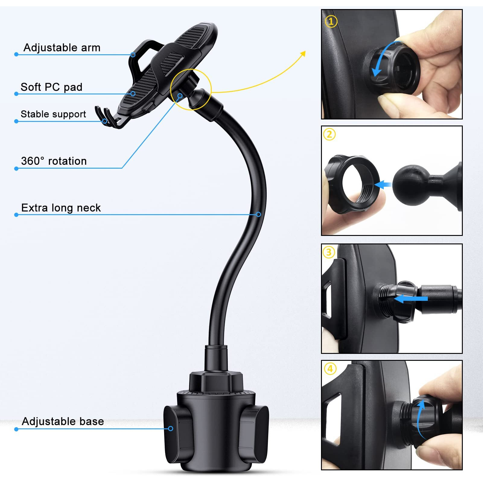 Lopnord Car Phone Holder Mount Cup Holder, Phone Mount For Car Compatible With Iphone 14 13 Pro Max/Samsung Galaxy S23 S22 Ultra/S21/S20, Cell Phone Holder Car Flexible Gooseneck Phone Holder For Car