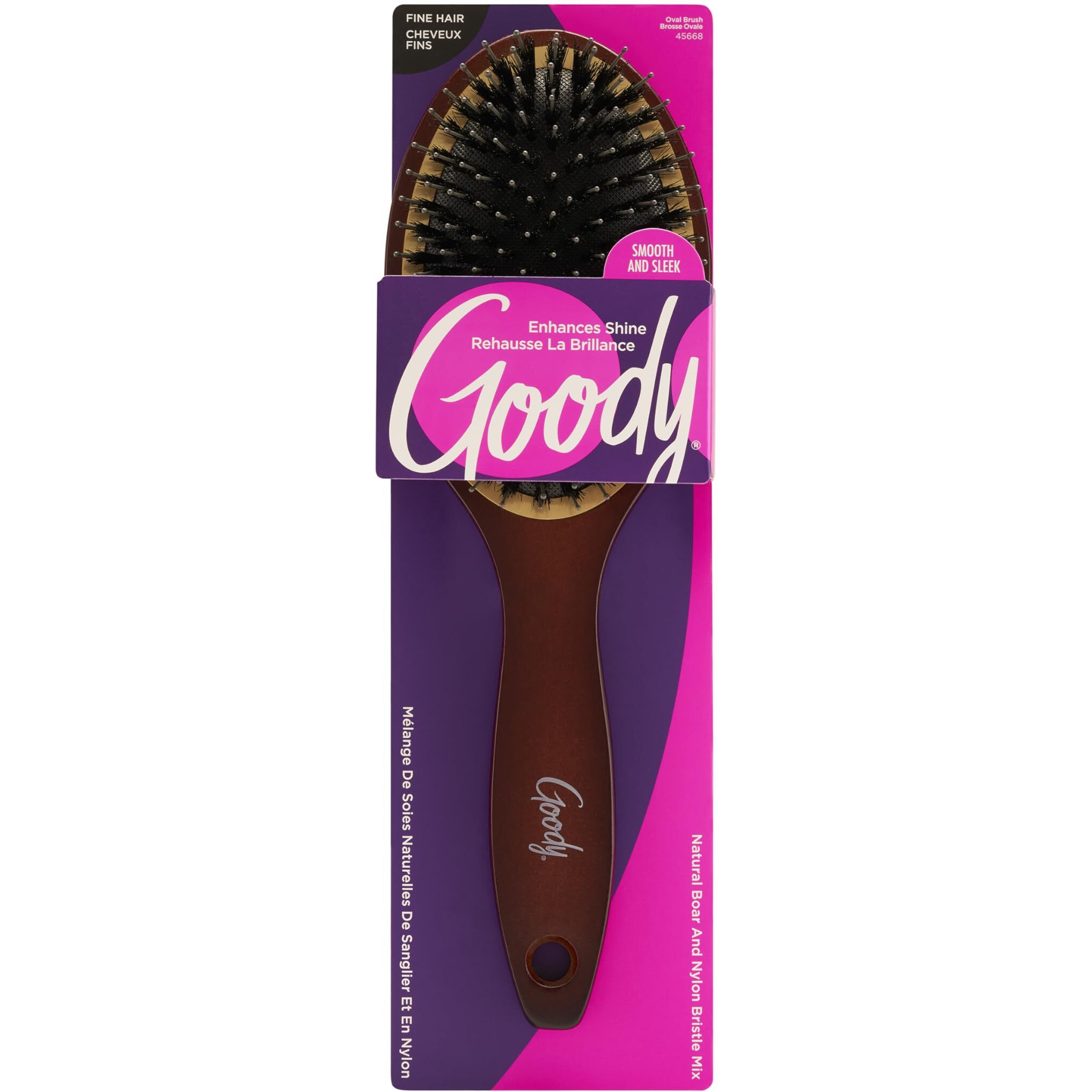 Goody Ceramic Hair Brush, Oval Cushion - Natural Boar And Nylon Bristle Mix To Enhance Shine & Smooth Hair, Fights Frizz And Static - Premium Wood Design Is Pain-Free For All Hair Types