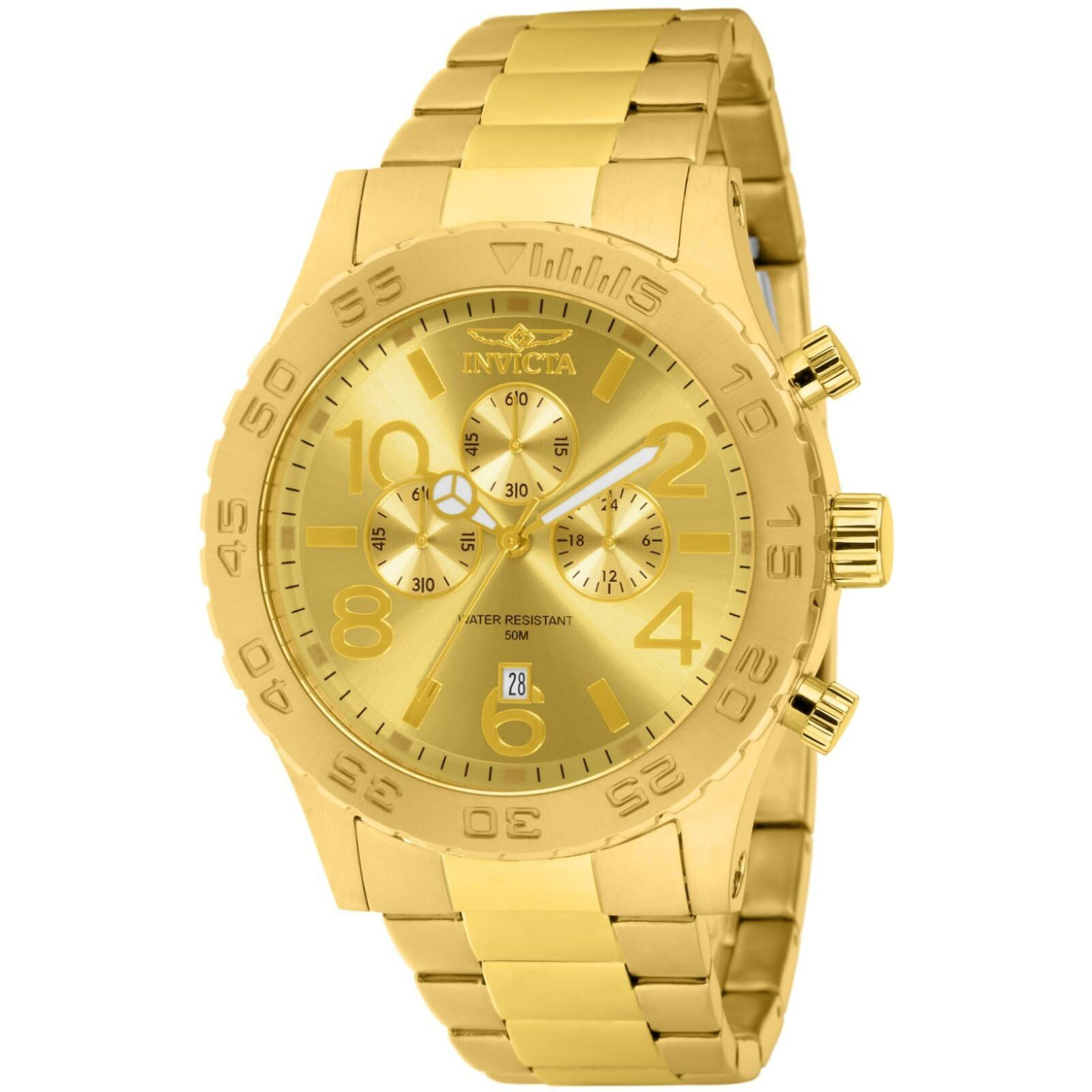 Invicta Men's 1270 Specialty Chronograph Gold Dial 18K Gold Ion-Plated Stainless Steel Watch