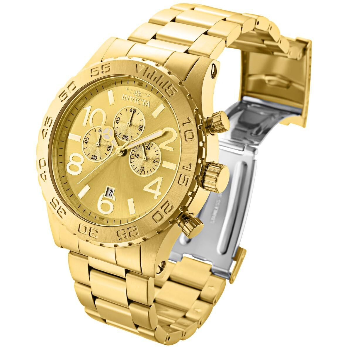 Invicta Men's 1270 Specialty Chronograph Gold Dial 18K Gold Ion-Plated Stainless Steel Watch