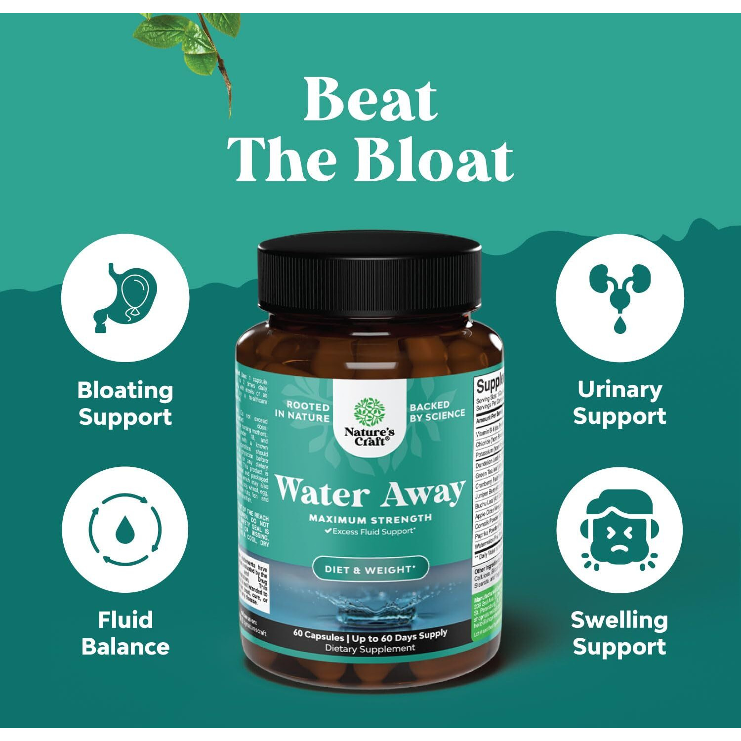 Water Retention Pills For Women And Men - Fast Acting Easy To Take Water Away Pills Maximum Strength Formula - Diuretic Pills For Water Retention Kidney Support And Bloating Relief For Women And Men