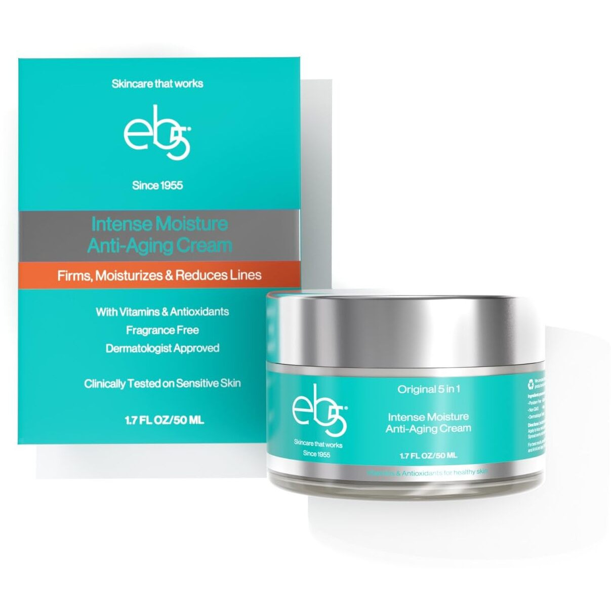 Eb5 Intense Moisture Anti Aging Moisturizer Face & Neck Cream- Tone Tighten Skin With Retinol, Fade Fine Lines & Wrinkles With Vitamin E, A & B5-1.7Oz.