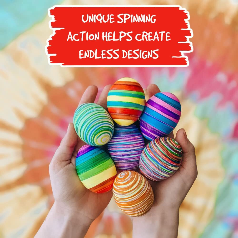 The Eggmazing Egg Decorator The Original Easter Egg Decorator Kit - Arts And Crafts Set - Includes Egg Decorating Spinner And 8 Colorful Quick Drying Non Toxic Markers [Packaging May Vary]