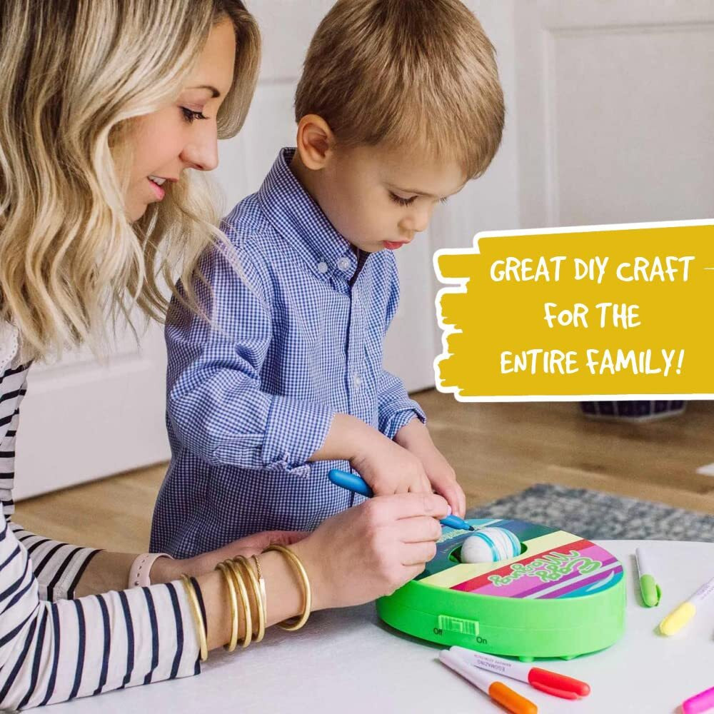 The Eggmazing Egg Decorator The Original Easter Egg Decorator Kit - Arts And Crafts Set - Includes Egg Decorating Spinner And 8 Colorful Quick Drying Non Toxic Markers [Packaging May Vary]