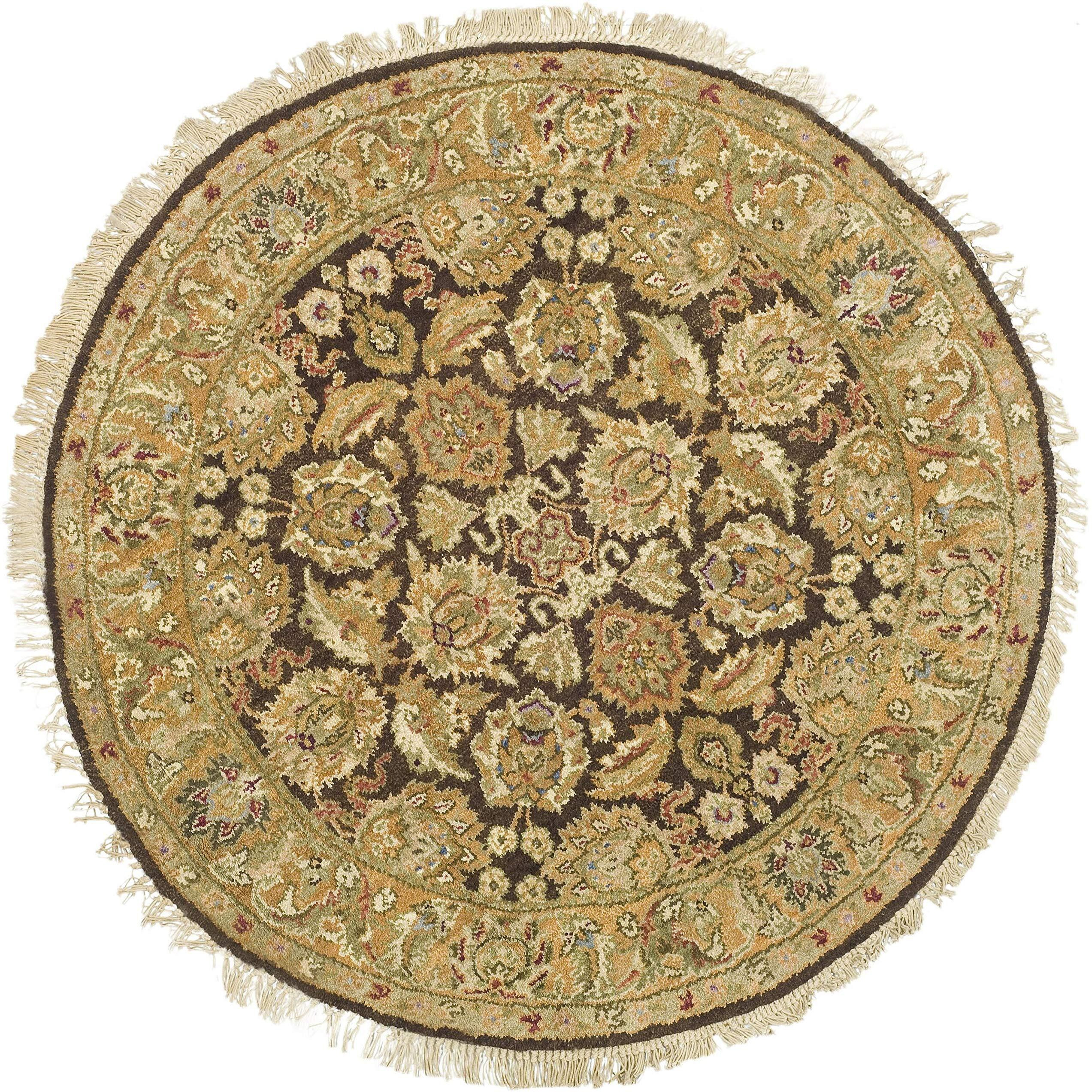 Safavieh Old World Collection 4' Round Dark Brown / Gold Ow115B Handmade Traditional Oriental Premium Wool Area Rug
