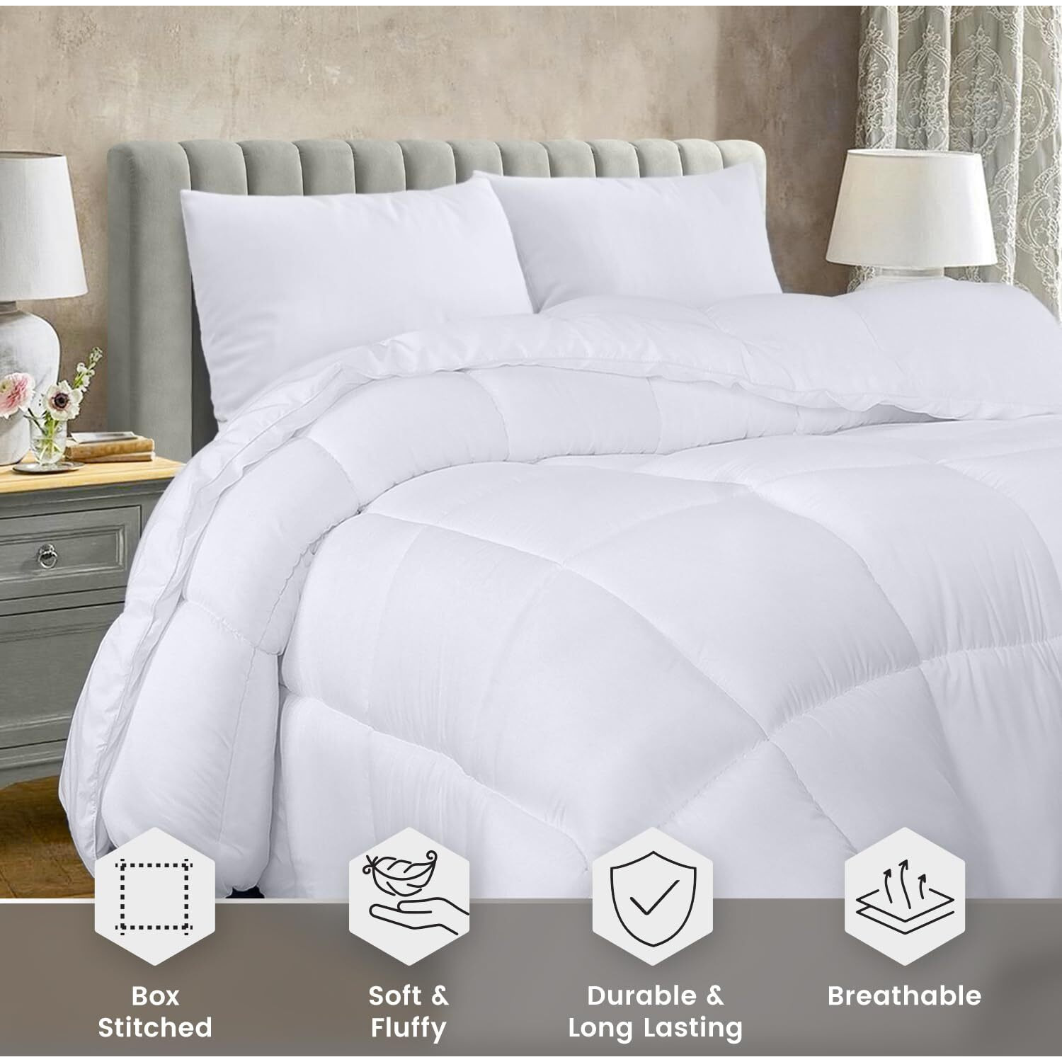 Utopia Bedding Comforter Duvet Insert, Quilted Comforter With Corner Tabs, Box Stitched Down Alternative Comforter Queen (White)