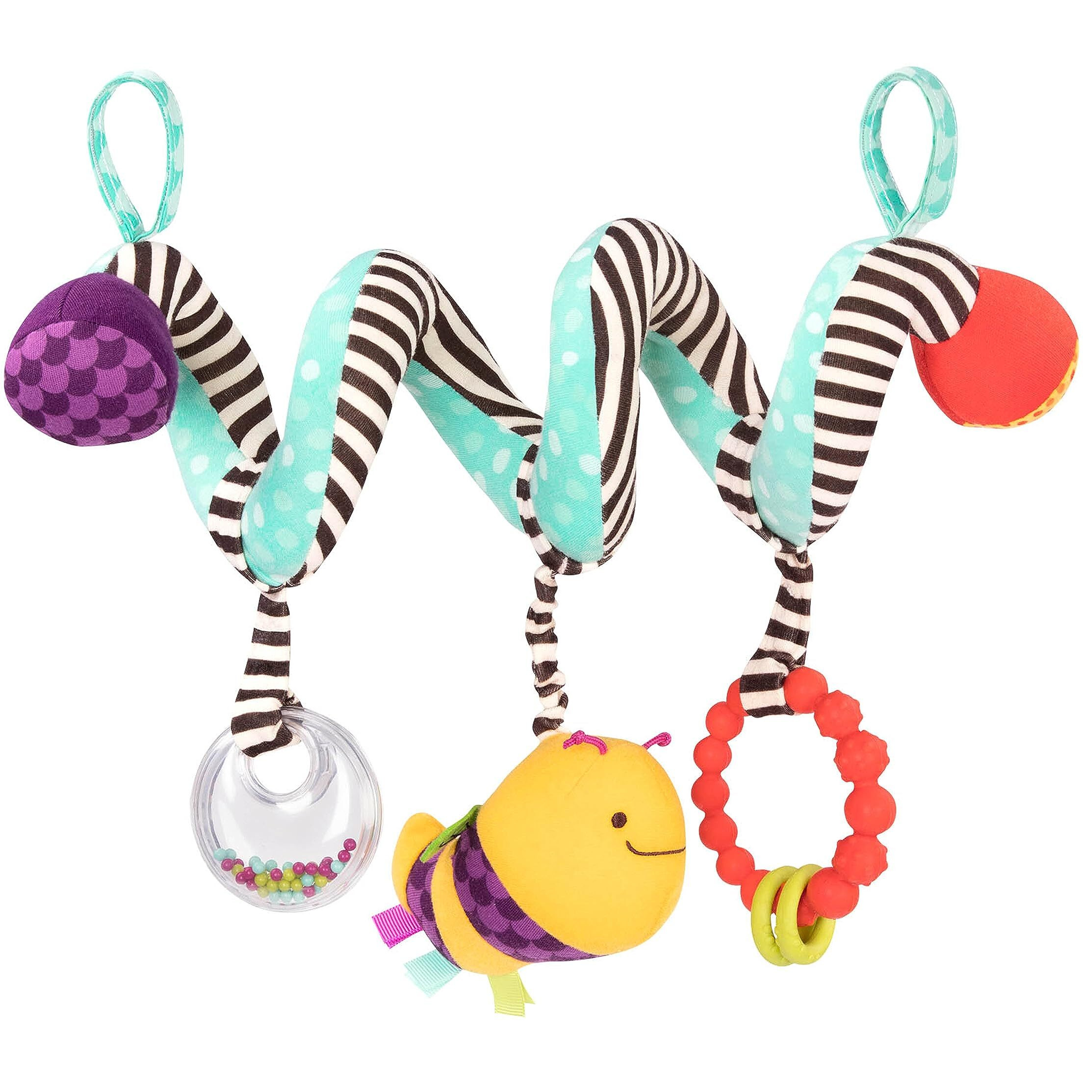 B. Toys- B. Baby- Wiggle Wrap- Baby Toy - Toy For Car Seat, Stroller, Crib - Spiral With 3 Hanging Toys - Rattle, Plush Bee & Teether - Wrap Around Infant Toy - 0 Months +