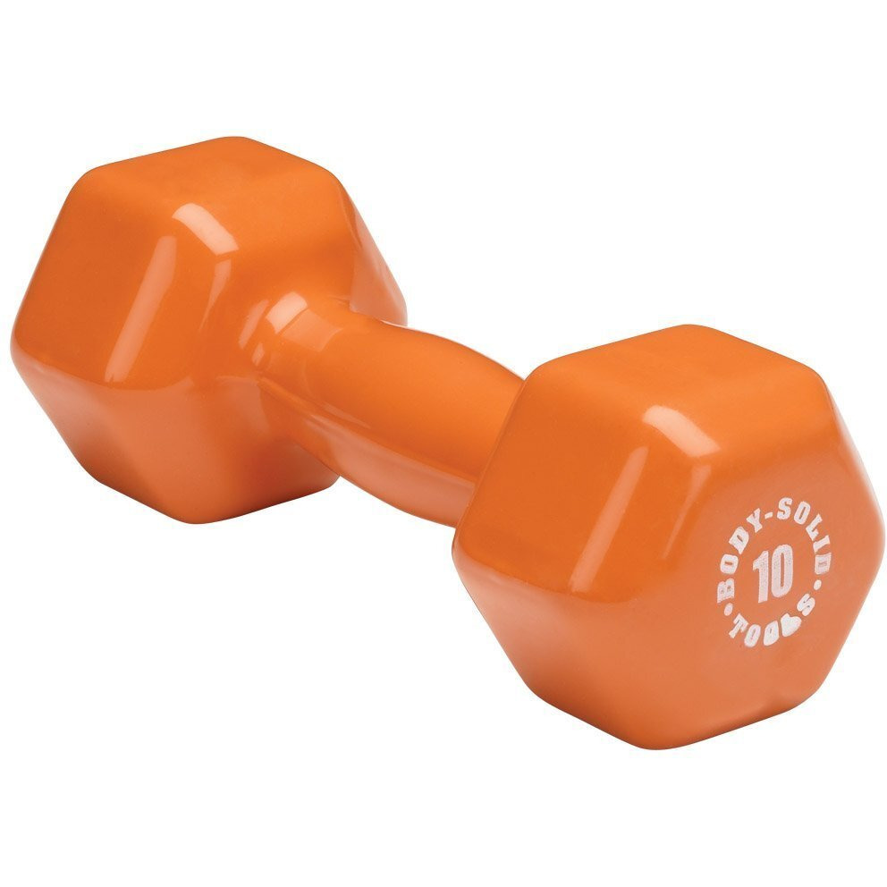 Body-Solid Tools (Bstvd10) Vinyl Dumbbell For Aerobic Training & Physical Therapy, Hand Weights For Women, Hex End Dumbbells, Orange, 10Lbs