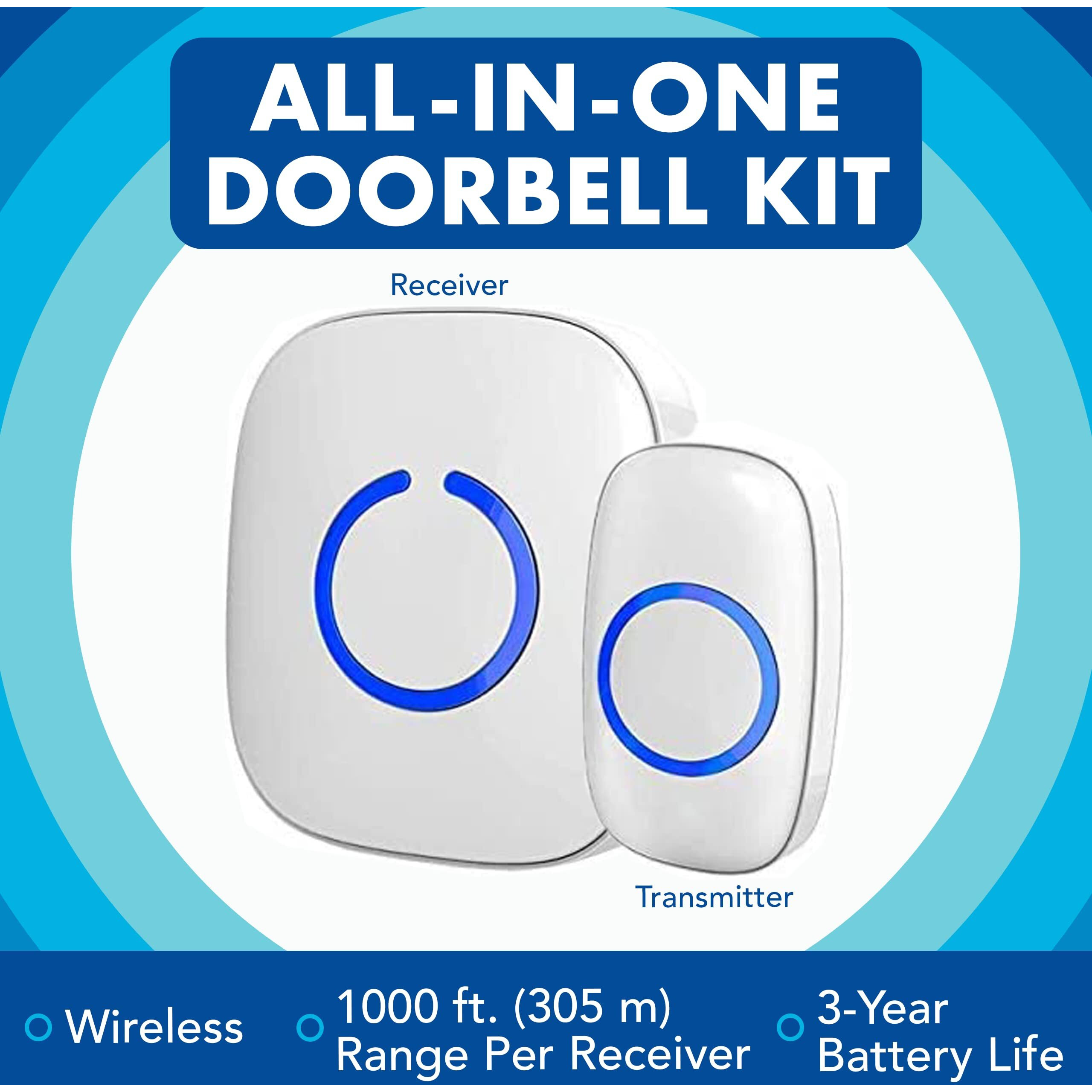 Sadotech Wireless Doorbells For Home, Apartments, Businesses, Classrooms, Etc. - 2 Door Bell Ringer & 1 Plug-In Chime Receiver, Battery Operated, Easy-To-Use, Wireless Doorbell W/Led Flash, White