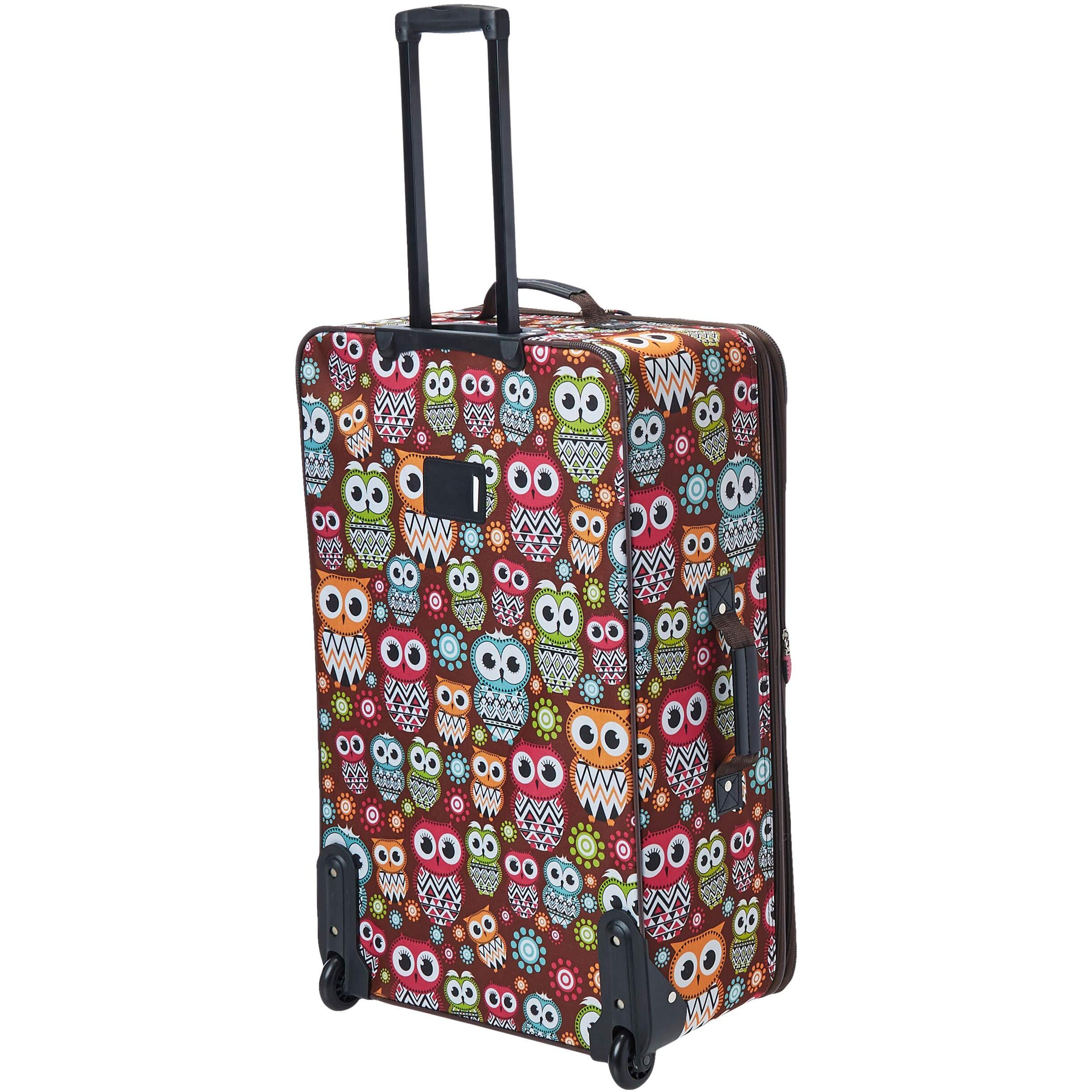 Rockland Vara Softside 3-Piece Upright Luggage Set,Expandable, Owl, 20 Inch,22 Inch,28 Inch