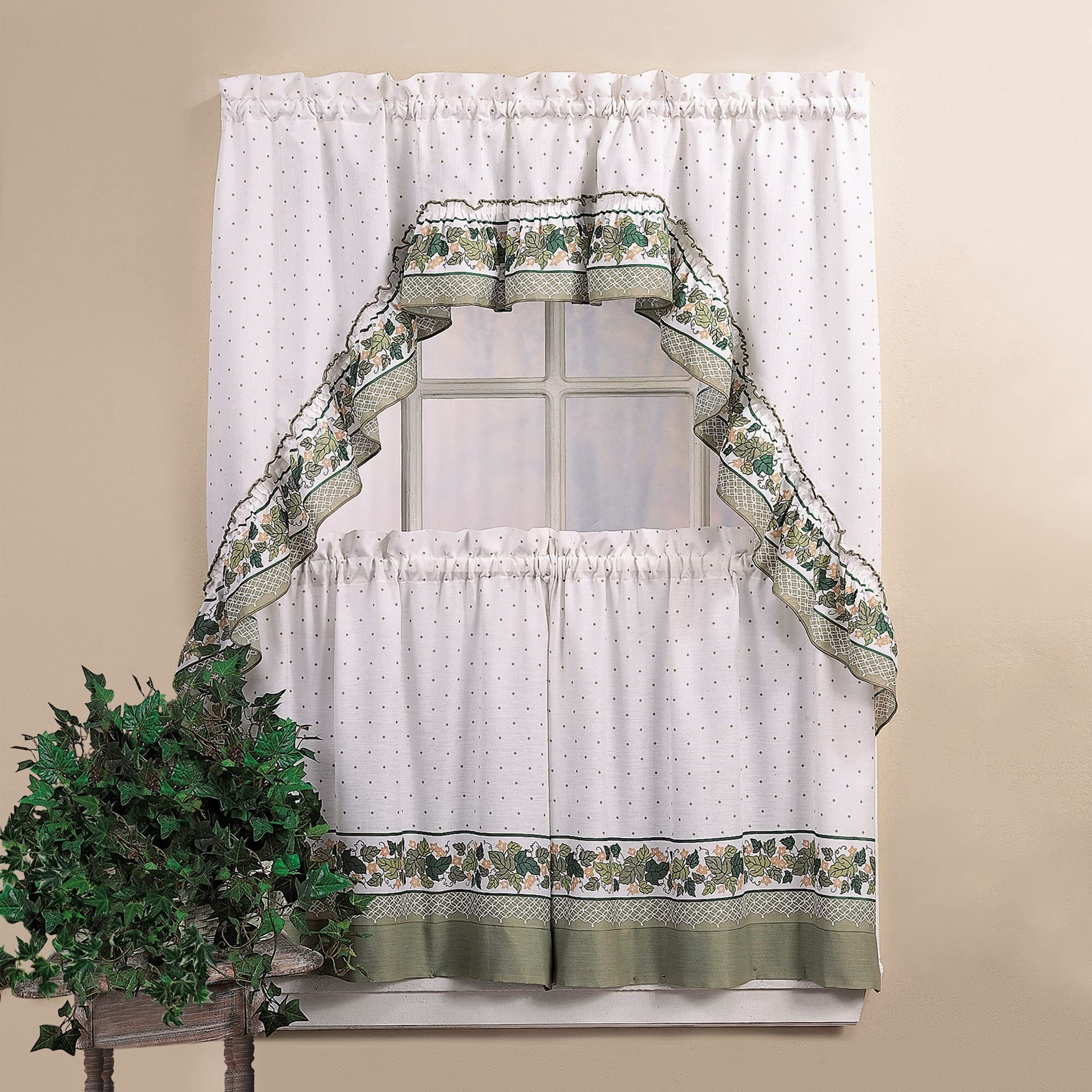 Chf & You Cottage Ivy Country Curtain Tier And Swag Set, Multi, 56-Inch X 36-Inch