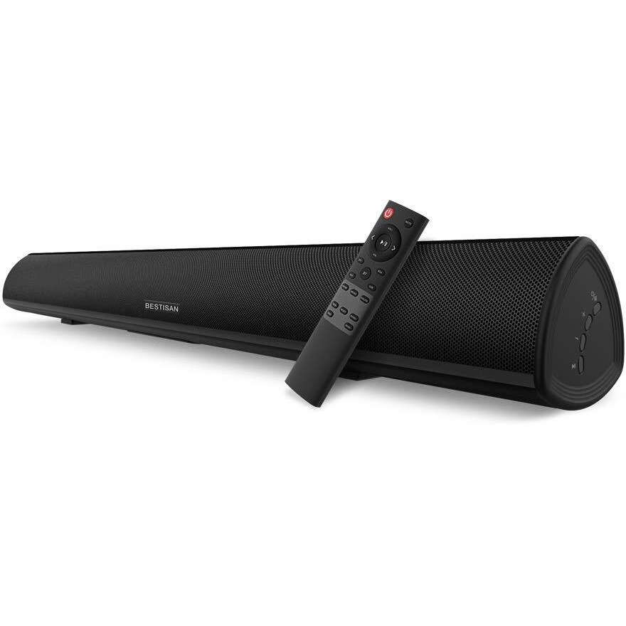 Sound Bar, Bestisan Soundbar Wired And Wireless Bluetooth 5.0 Hdmi-Arc Speaker For Tv (28 Inches, Hdmi-Arc Connection, Optical Cable Included, Dsp, Bass Adjustable, Wall Mountable)