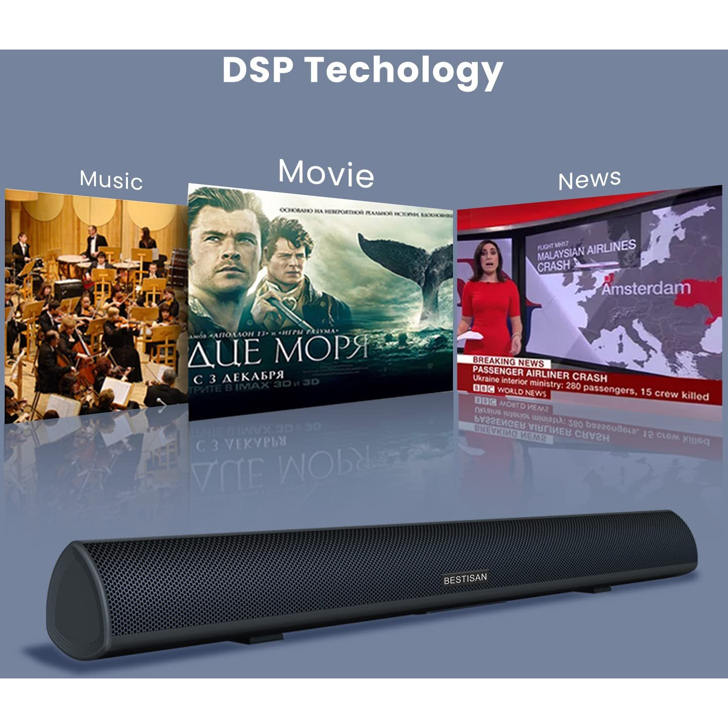 Sound Bar, Bestisan Soundbar Wired And Wireless Bluetooth 5.0 Hdmi-Arc Speaker For Tv (28 Inches, Hdmi-Arc Connection, Optical Cable Included, Dsp, Bass Adjustable, Wall Mountable)