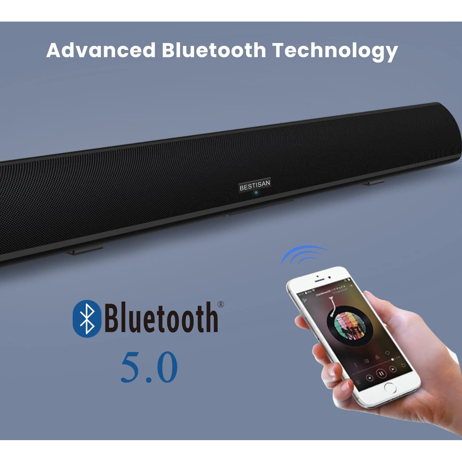 Sound Bar, Bestisan Soundbar Wired And Wireless Bluetooth 5.0 Hdmi-Arc Speaker For Tv (28 Inches, Hdmi-Arc Connection, Optical Cable Included, Dsp, Bass Adjustable, Wall Mountable)