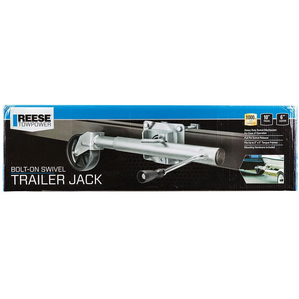 Reese Towpower 74410 Trailer Jack, Heavy-Duty Swivel Mount, 6-Inch Wheel, Chrome