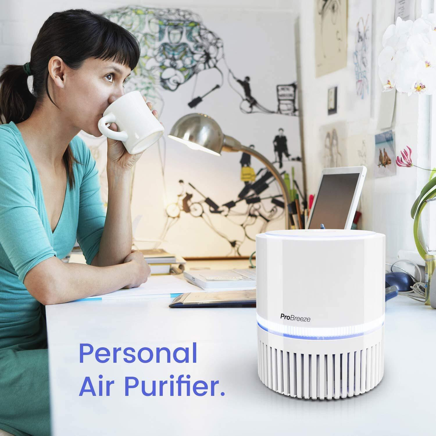 Pro Breeze Small Air Purifier Hepa - Air Purifier With True Hepa Filter, 99.7% Smoke, Dust, Pollen, With Night Light And Negative Ion Generator - Desktop Air Purifiers For Bedroom, Room, Home Office