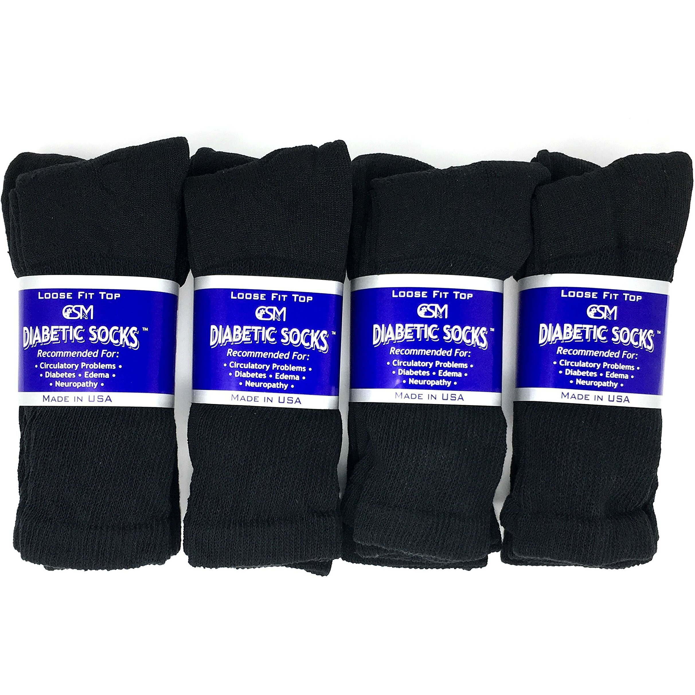 Diabetic Socks, Creswell Diabetic Socks, 12 Pack (1 Dozen Pairs), For Men And Women, Medical Socks For Neuropathy, Edema, Diabetes, Non-Binding, Crew Length, Size 13-15 X-Large, Black