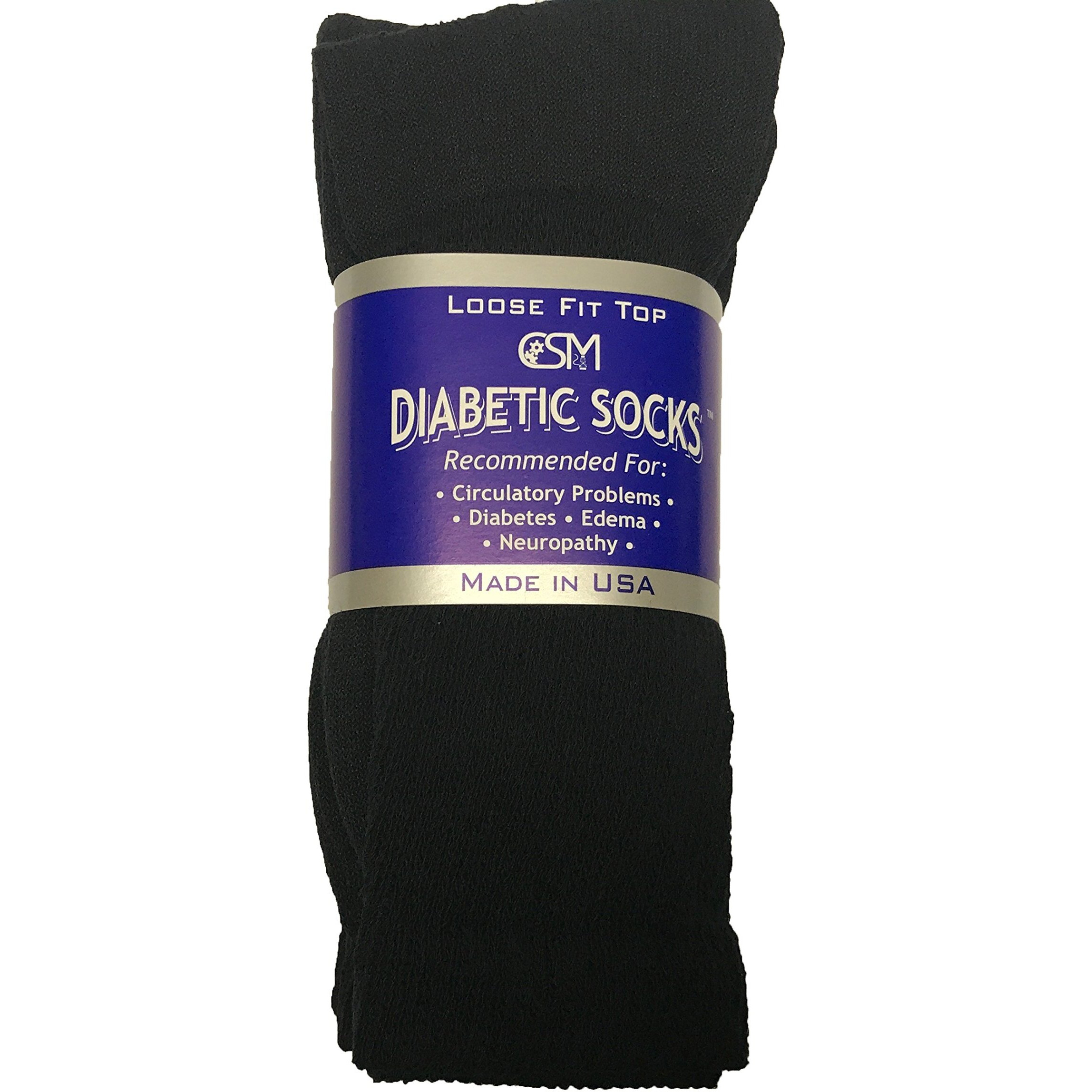Diabetic Socks, Creswell Diabetic Socks, 12 Pack (1 Dozen Pairs), For Men And Women, Medical Socks For Neuropathy, Edema, Diabetes, Non-Binding, Crew Length, Size 13-15 X-Large, Black