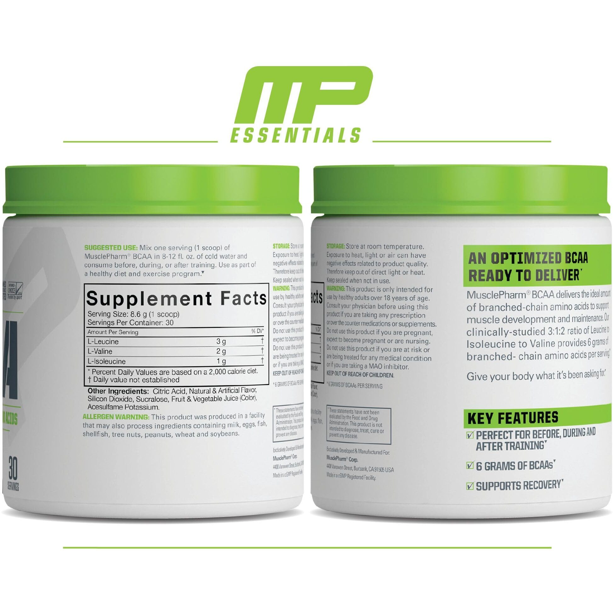 Musclepharm Essentials Bcaa Powder, Pre & Post Workout Recovery Drink, Supports Muscle Recovery & Energy, Essential Amino Acids, 30 Serv, Fruit Punch
