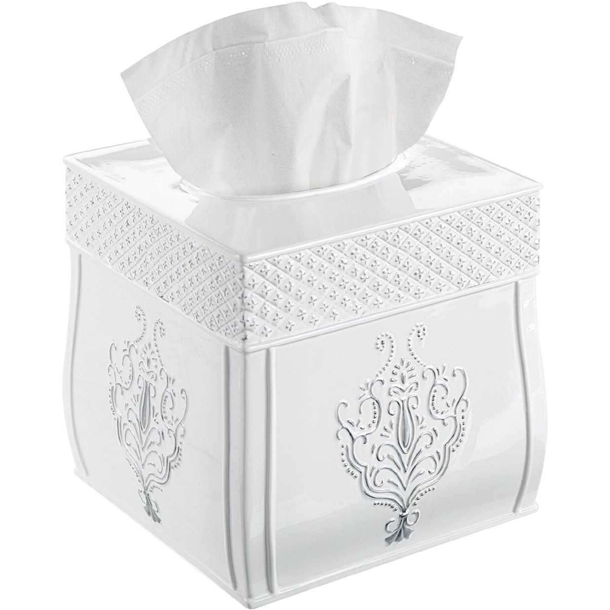 Creative Scents White Tissue Box Cover Square - French Country Tissue Box Holder Square - Vintage White Tissue Holder For Bathroom With Durable Crafted Sliding Bottom For Tissues Cube Box