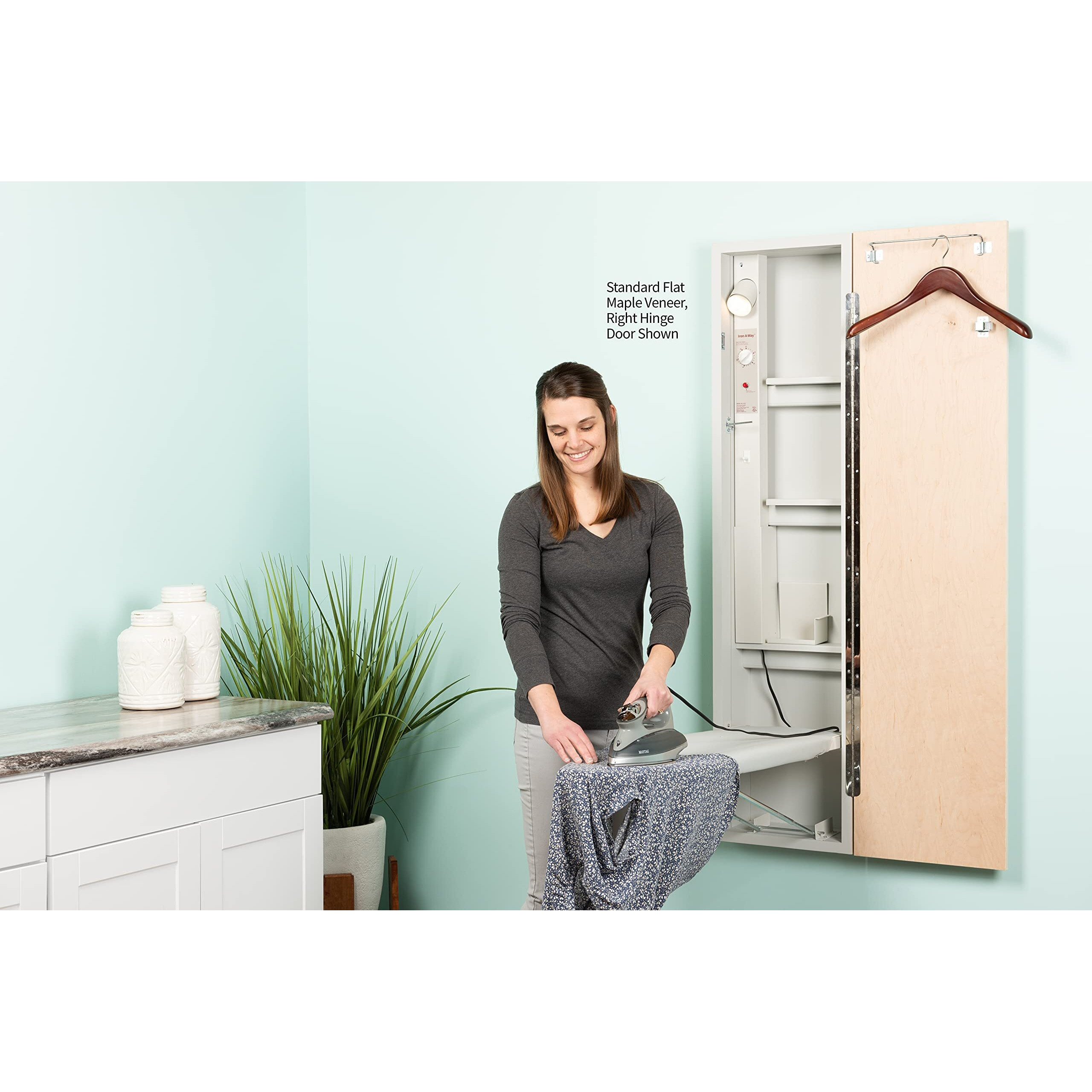 Iron-A-Way Built-In Ironing Center With 46 Inch Ironing Board, Electrical System, Hot Iron Storage And Raised White Panel Door-E46Rwu