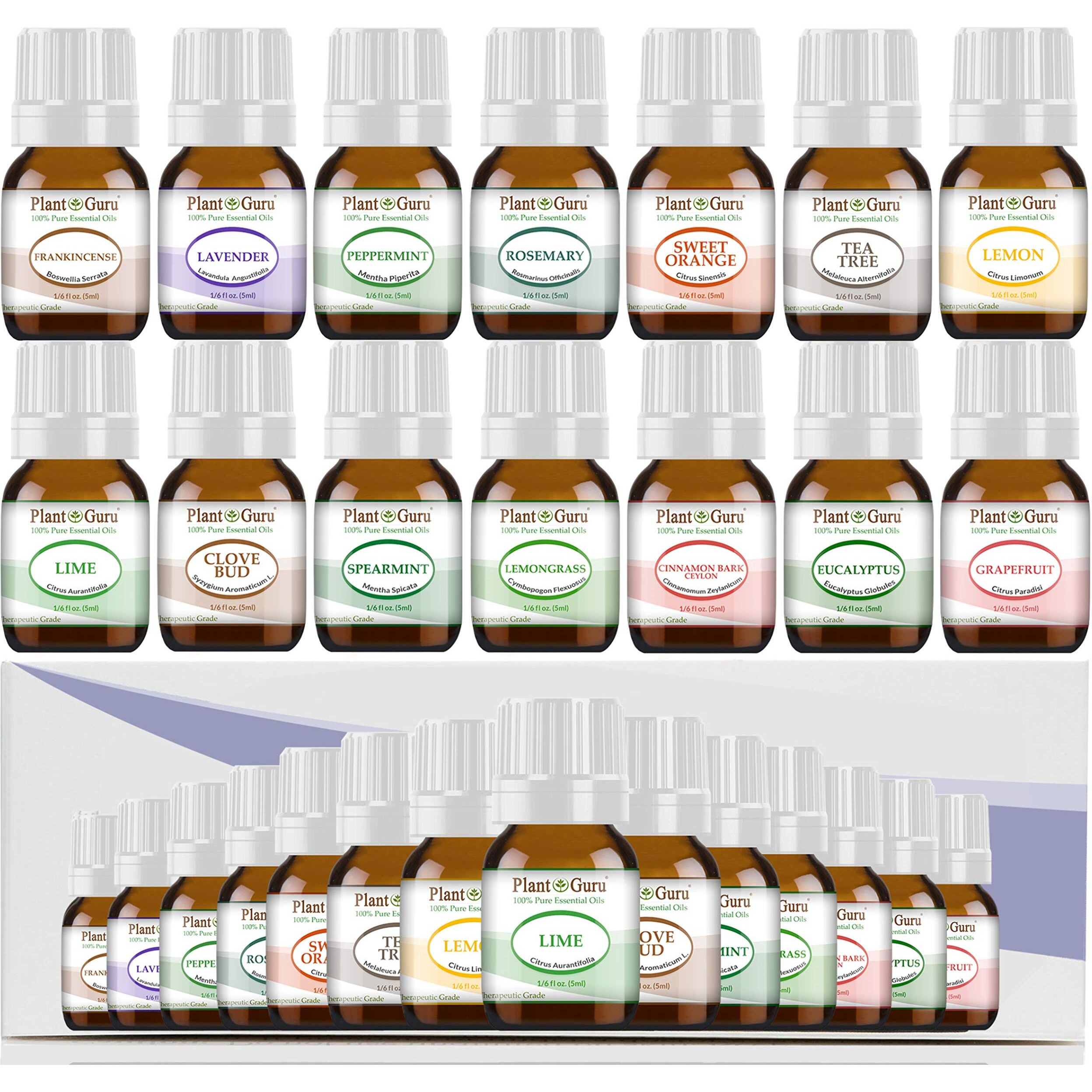 Essential Oil Set 14-5 Ml Therapeutic Grade 100% Pure Frankincense, Lavender, Peppermint, Rosemary, Orange, Tea Tree, Eucalyptus, Grapefruit, Lemon, Lime, Clove, Spearmint, Lemongrass, Cinnamon
