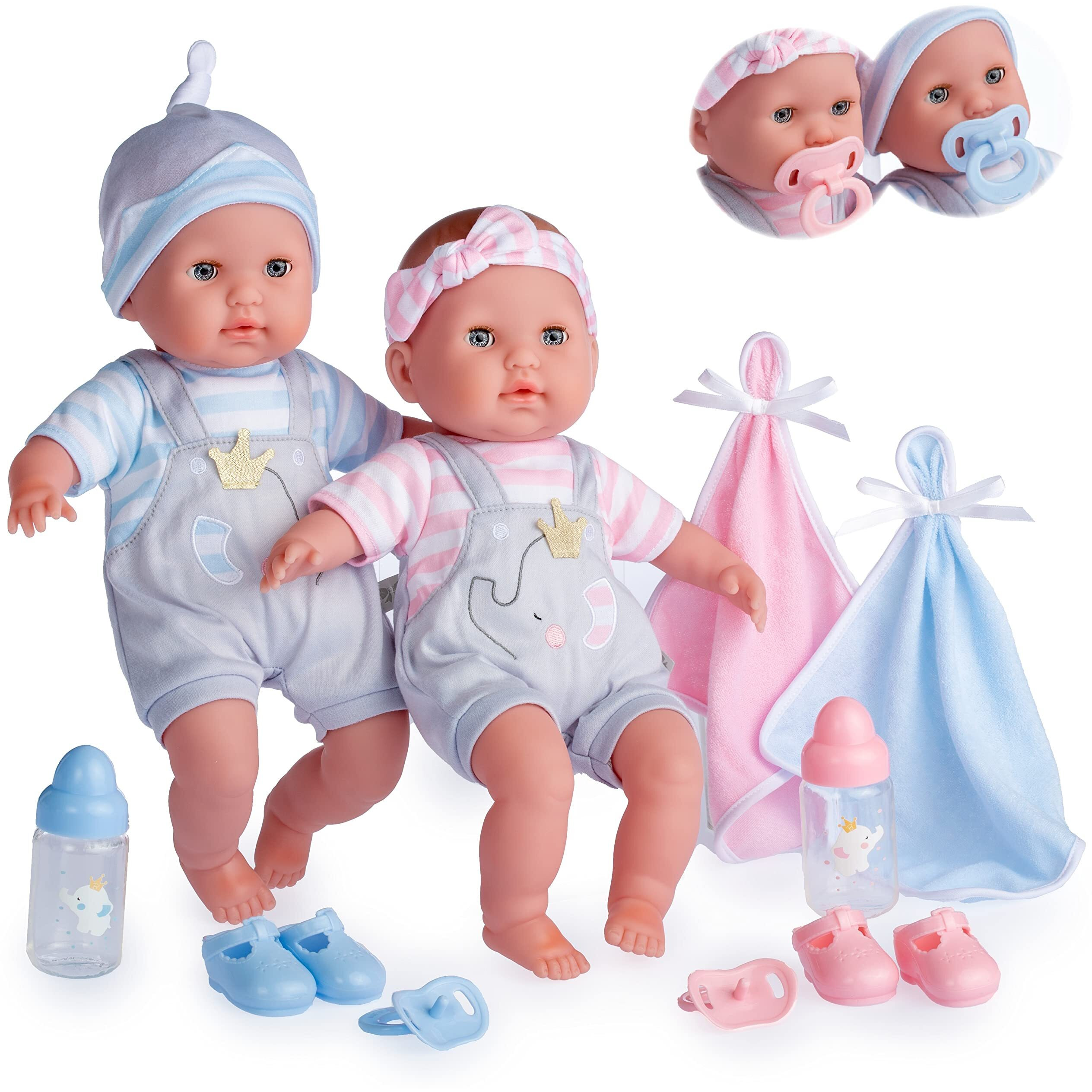 Berenguer Boutique 30050 Twins- 15    Soft Body Baby Dolls - 12 Piece Gift Set With Open/Close Eyes- Perfect For Children 2+