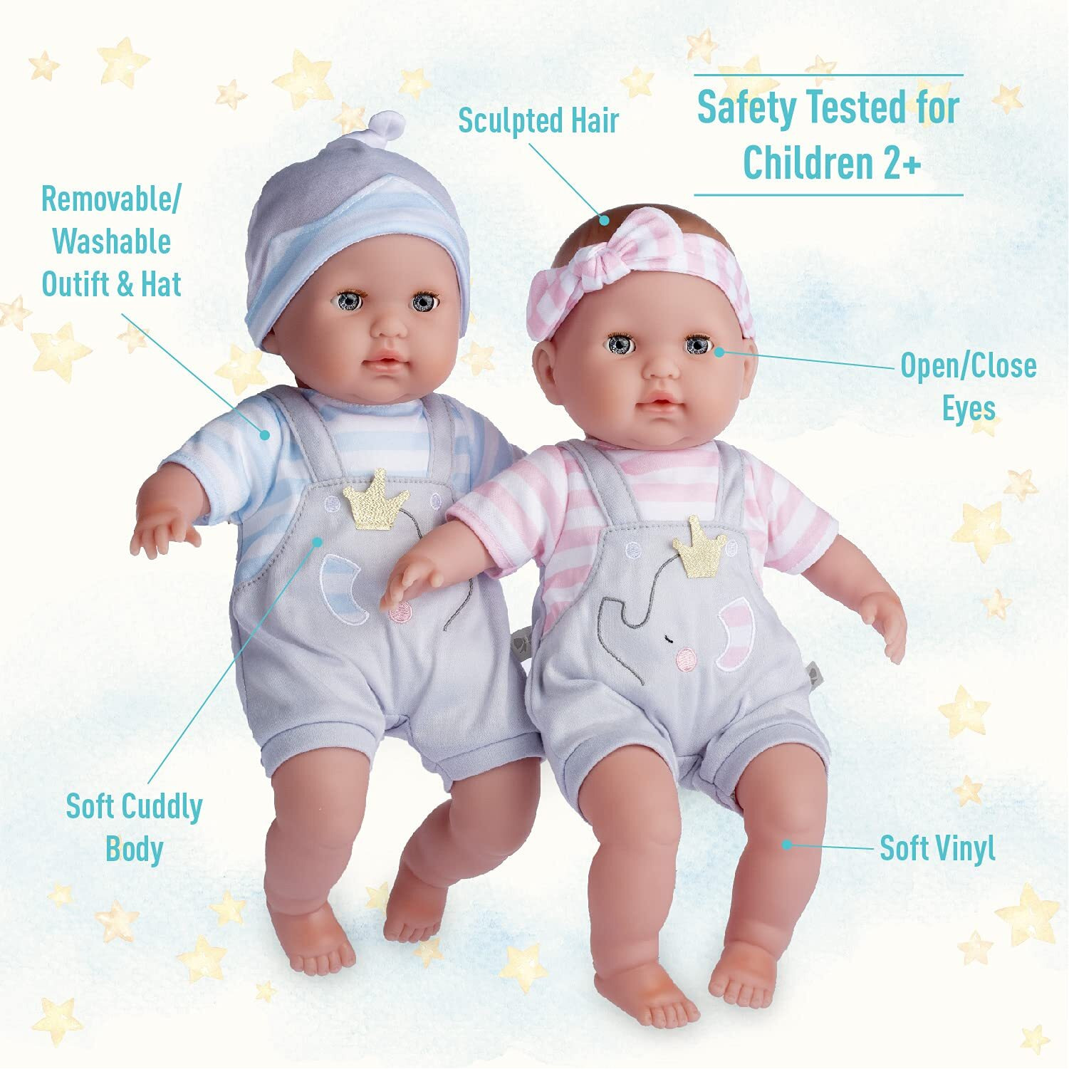 Berenguer Boutique 30050 Twins- 15    Soft Body Baby Dolls - 12 Piece Gift Set With Open/Close Eyes- Perfect For Children 2+