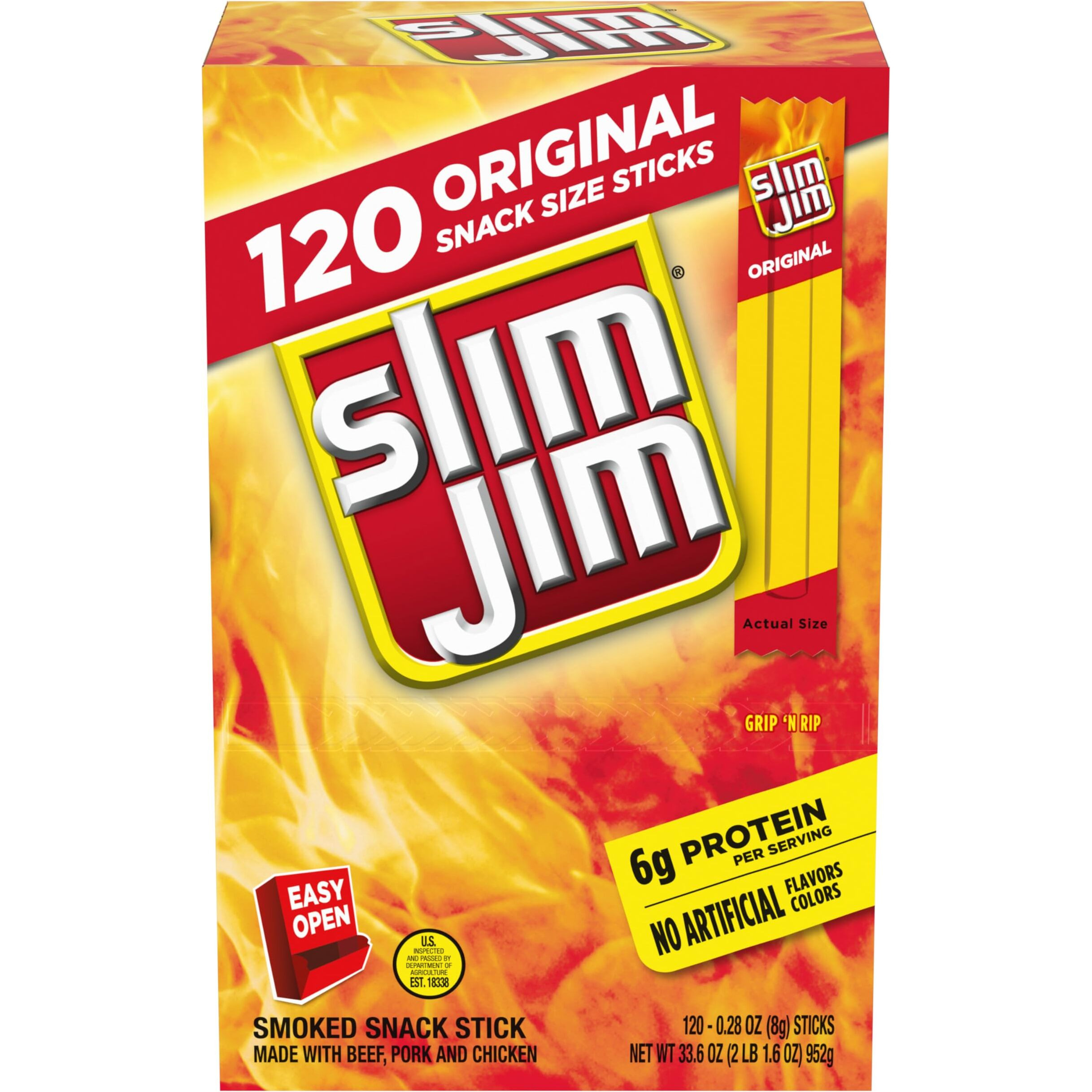 Slim Jim Snack-Sized Smoked Meat Stick, Original Flavor, .28 Oz. 120-Count