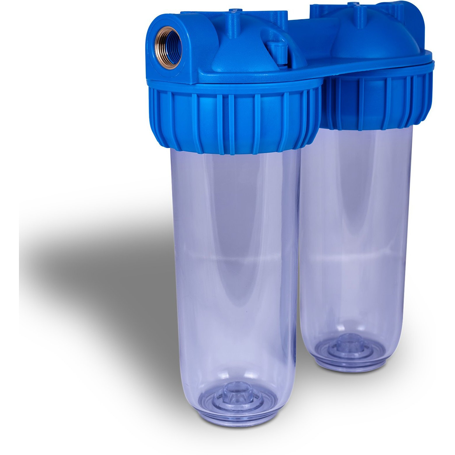 Dual Whole House Water Filter System, Transparent Standard Housings, Presser Relief Button, 3/4    Inlet/Outlet Brass Port, 5 Micron Sediment & Carbon Cartridges Meets Nsf Standards & Regulations