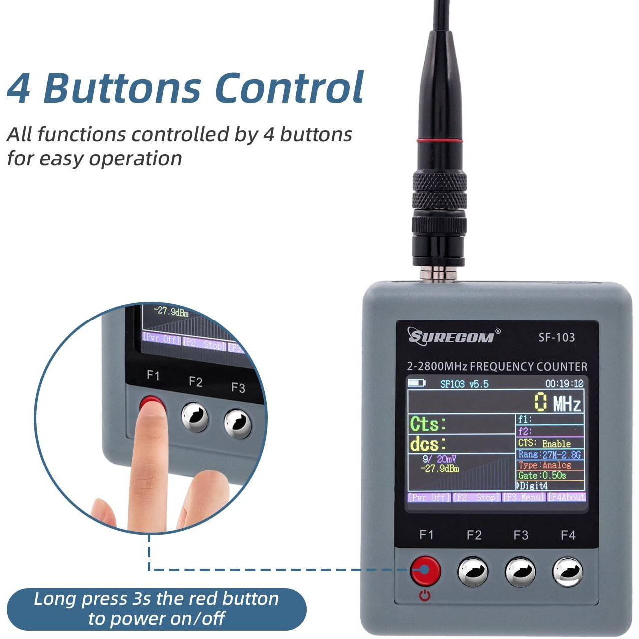 Mcbazel Surecom Sf-103 Handheld 2Mhz -2.8Ghz Walkie Talkie 2-Way Radio Frequency Counter