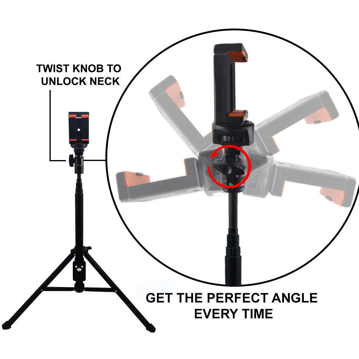 Acuvar 54"" Inch Aluminum Extendable Monopod Tripod/Selfie Stick With Universal Smartphone Mount + Wireless Remote Control Camera Shutter For All Smartphones Iphones & Android