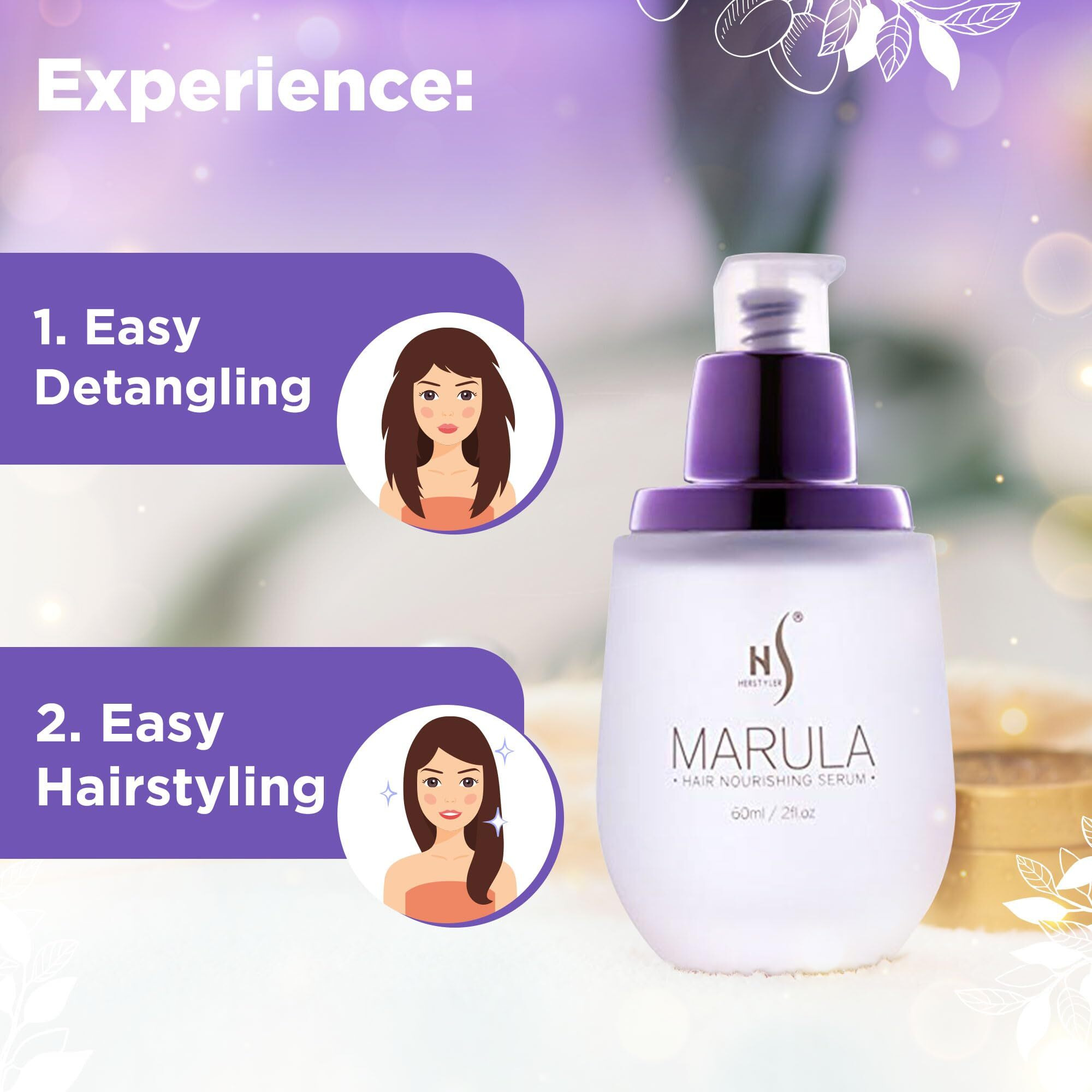 Herstyler Marula Oil Serum - Anti-Frizz For Frizzy And Damaged Hair, Smoothing Shine Enhancer - 2 Fl. Oz.