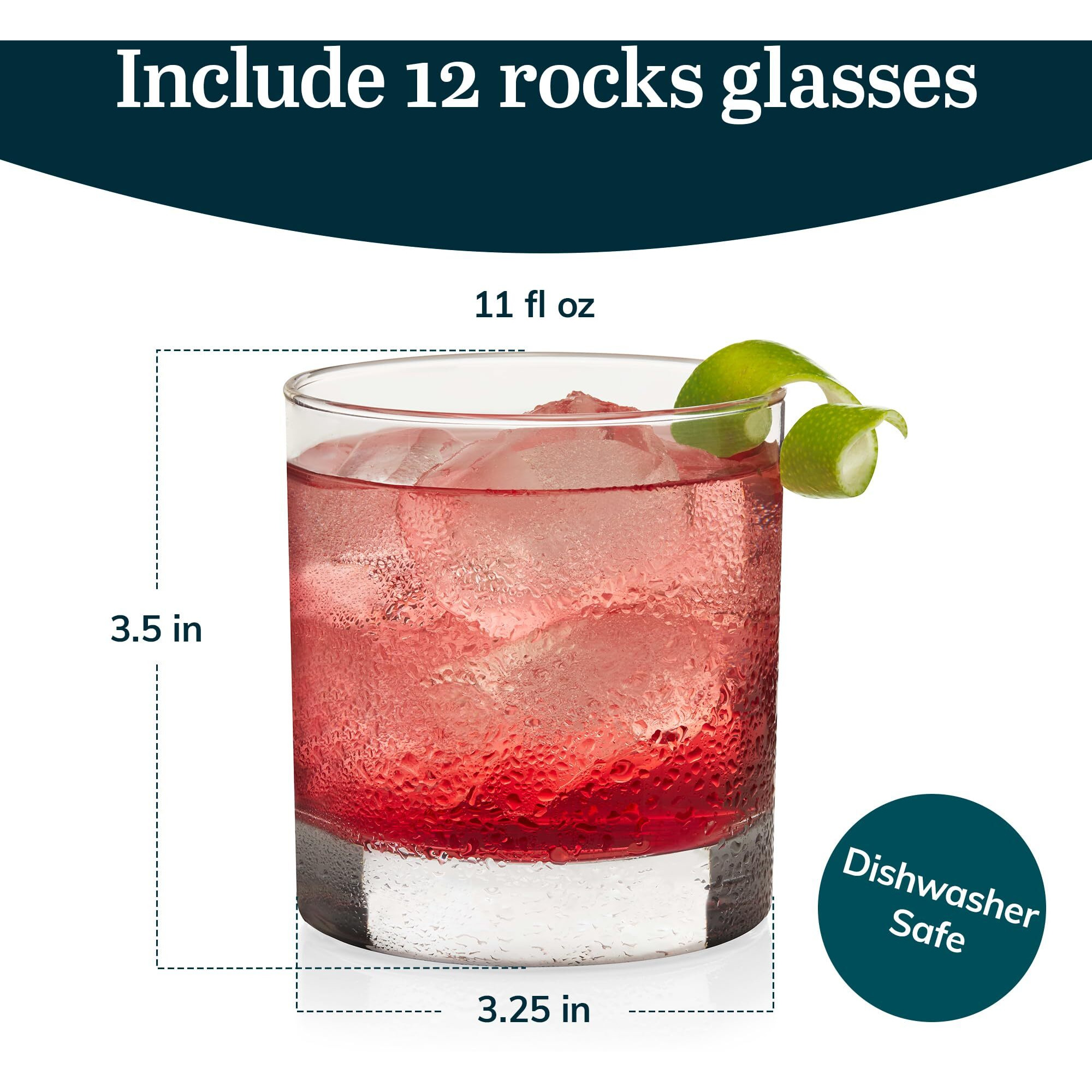 Libbey 917Cd Heavy Base Rocks Glasses Set Of 12, Rocks Whiskey Glasses Set With Simple Lines, Dishwasher Safe Cocktail Drinking Glasses, Ideal Rocks Glassware For Special Moments