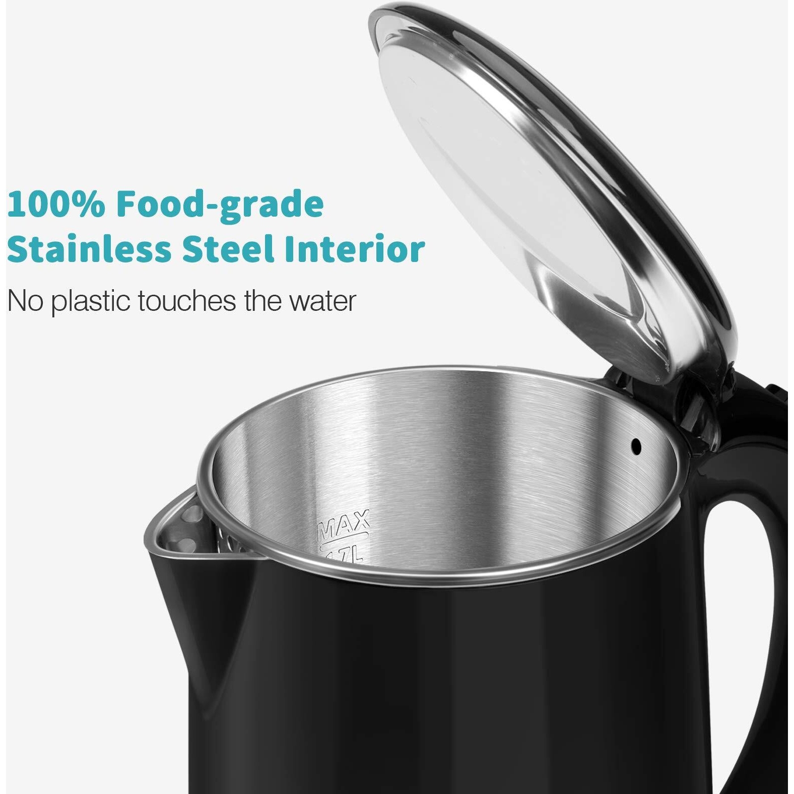 Secura Swk-1701Db The Original Stainless Steel Double Wall Electric Water Kettle 1.8 Quart, Black Onyx