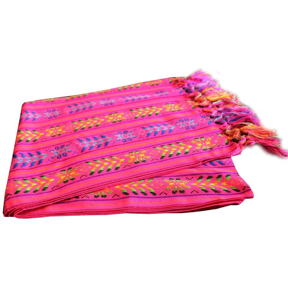 Del Mex Woven Rebozo Style Mexican Table Runner Scarf (Pink)