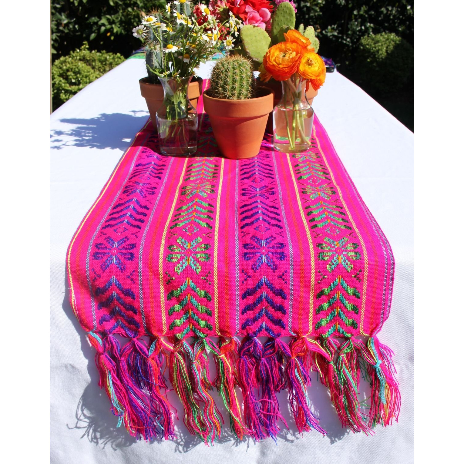 Del Mex Woven Rebozo Style Mexican Table Runner Scarf (Pink)
