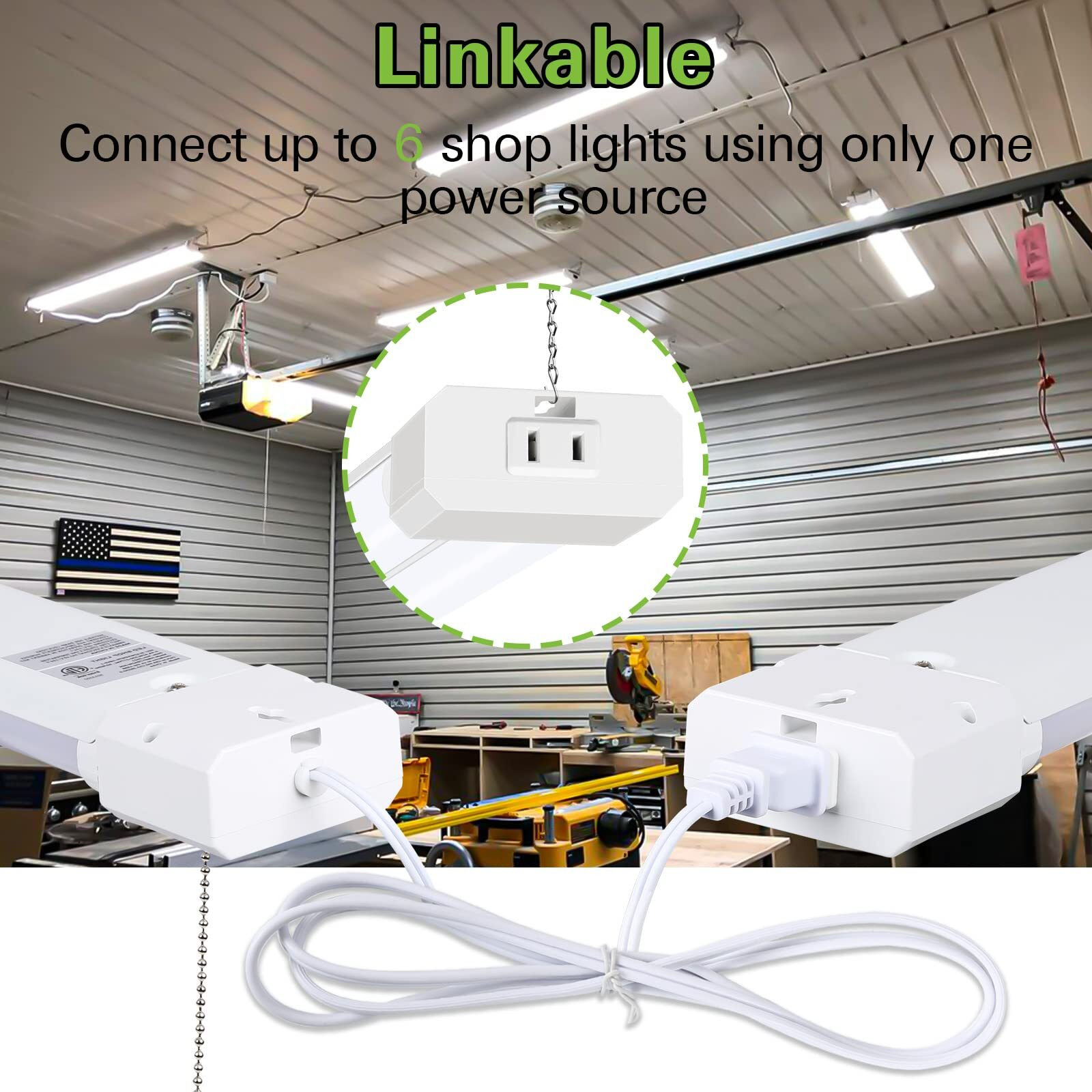 5000K Led Shop Light Linkable, 4Ft Daylight 42W Led Ceiling Lights For Garages, Workshops, Basements, Hanging Or Flushmount, Included Power Cord And Pull Chain, 4200Lm, Etl- 1 Pack