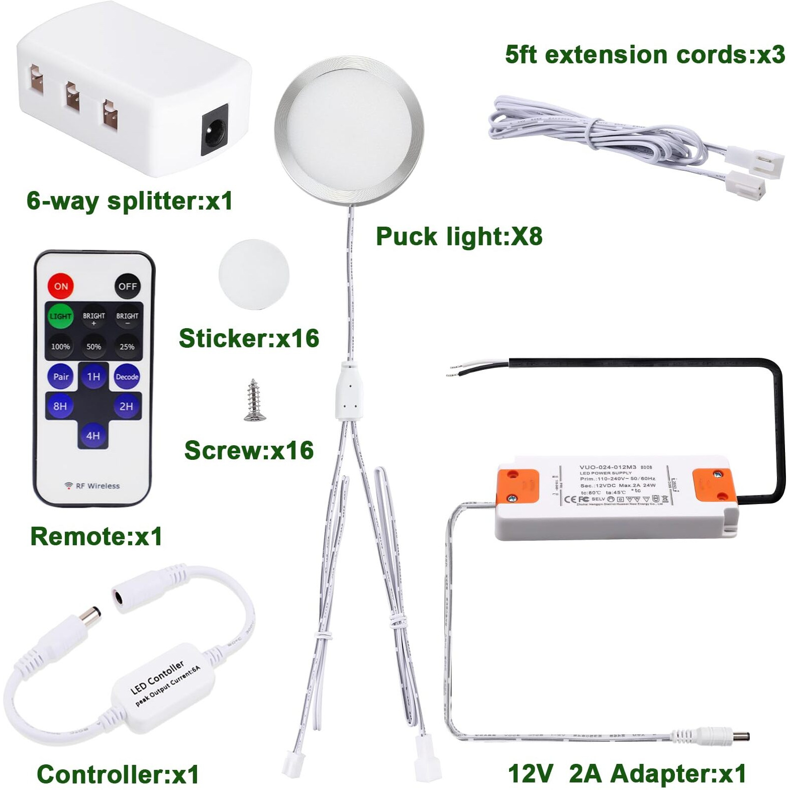 Aiboo Linkable Under Cabinet Led Lighting 12V Dimmable Puck Lights Hardwired With Wireless Rf Remote Control For Kitchen Mood Lighting(8 Lights, Warm White, No Wall Plug)