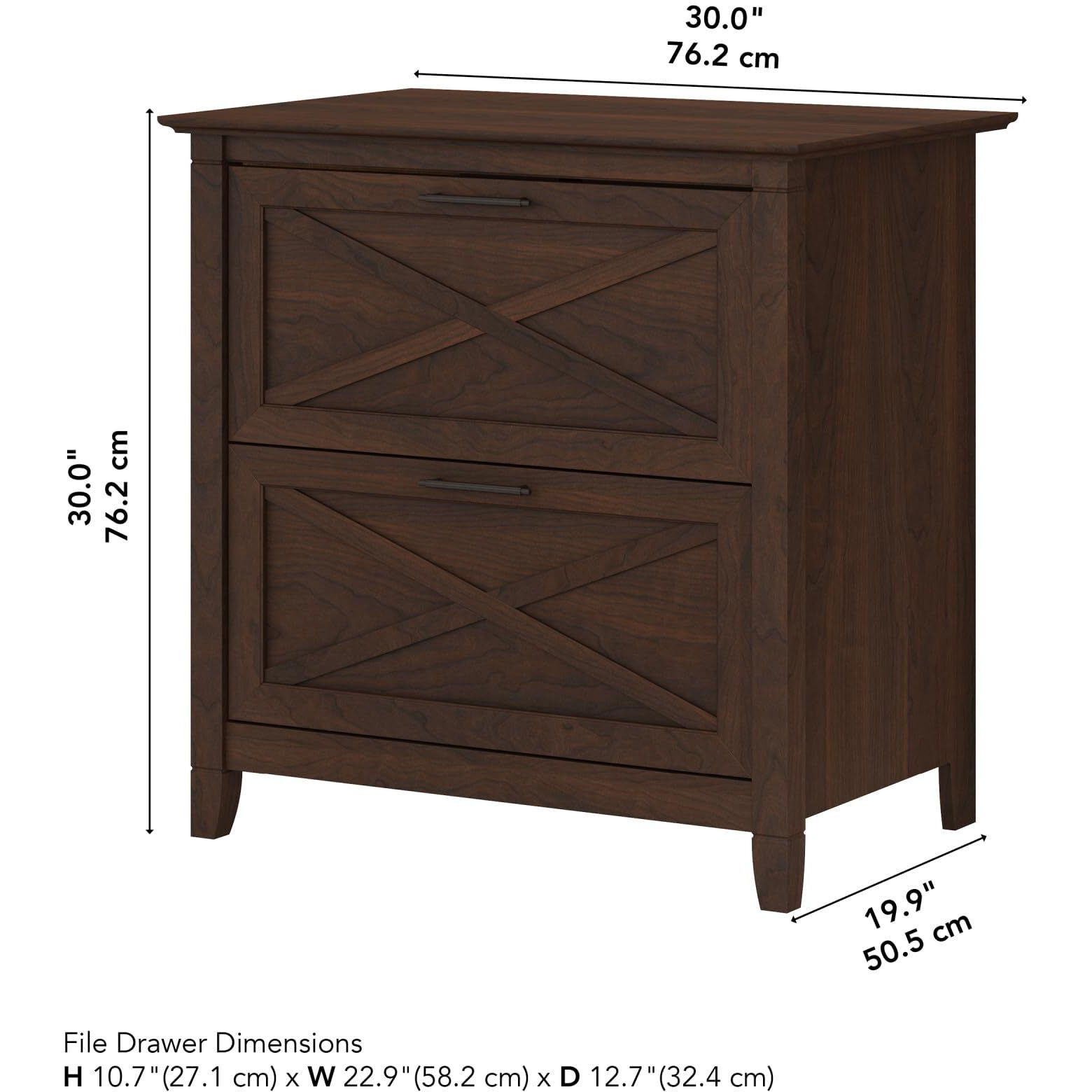 Bush Furniture Key West 2 Drawer Lateral File Cabinet In Bing Cherry