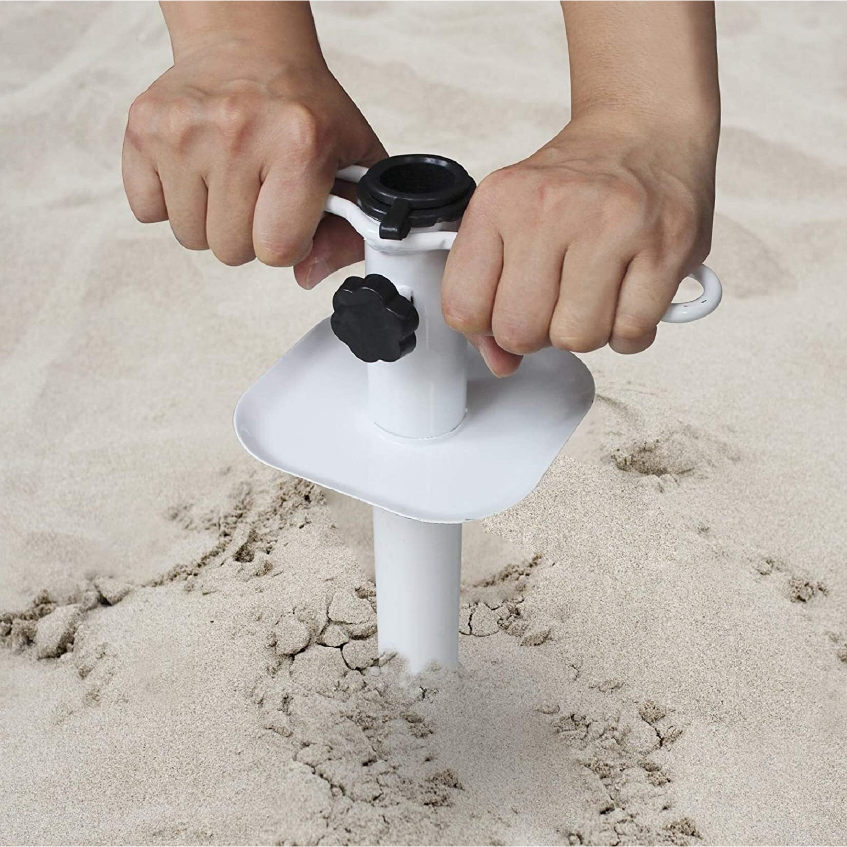 Ammsun Beach Umbrella Sand Anchor Metal Heavy Duty Outdoor Umbrellas Base Ground Screw Auger With Carry Bag Universal & One Size Fits All For Sun Protection, Shade, High Winds White