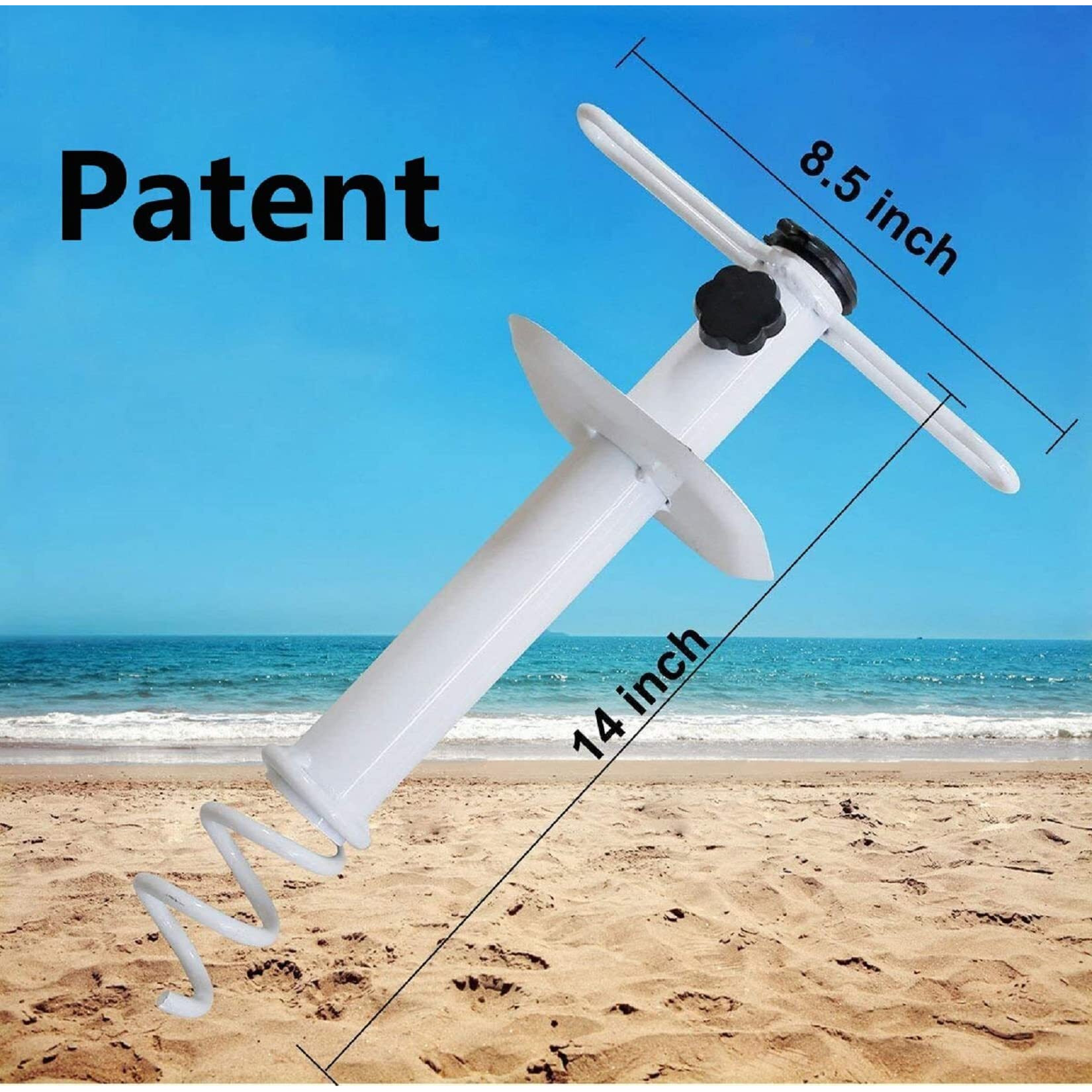 Ammsun Beach Umbrella Sand Anchor Metal Heavy Duty Outdoor Umbrellas Base Ground Screw Auger With Carry Bag Universal & One Size Fits All For Sun Protection, Shade, High Winds White