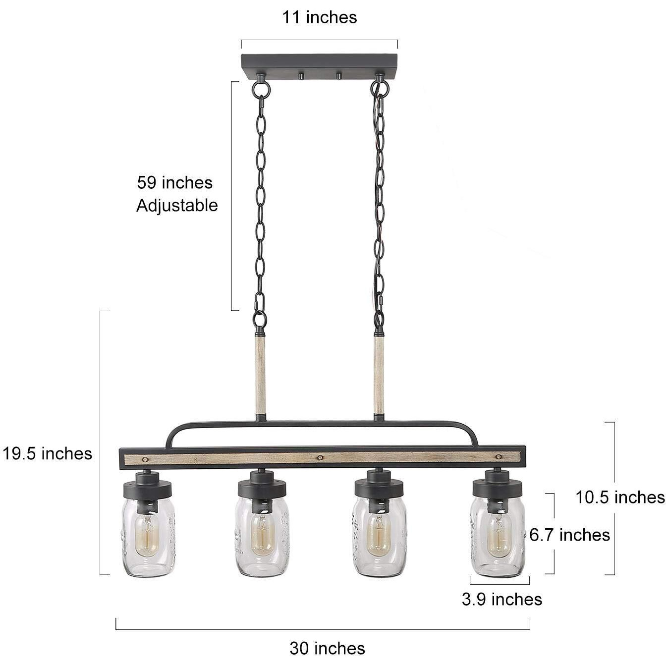 Log Barn Rustic Mason Jar Lights, Farmhouse Chandelier Metal Finish With Glass Shades, Linear Hanging Pendant For Kitchen Island, Dining Room