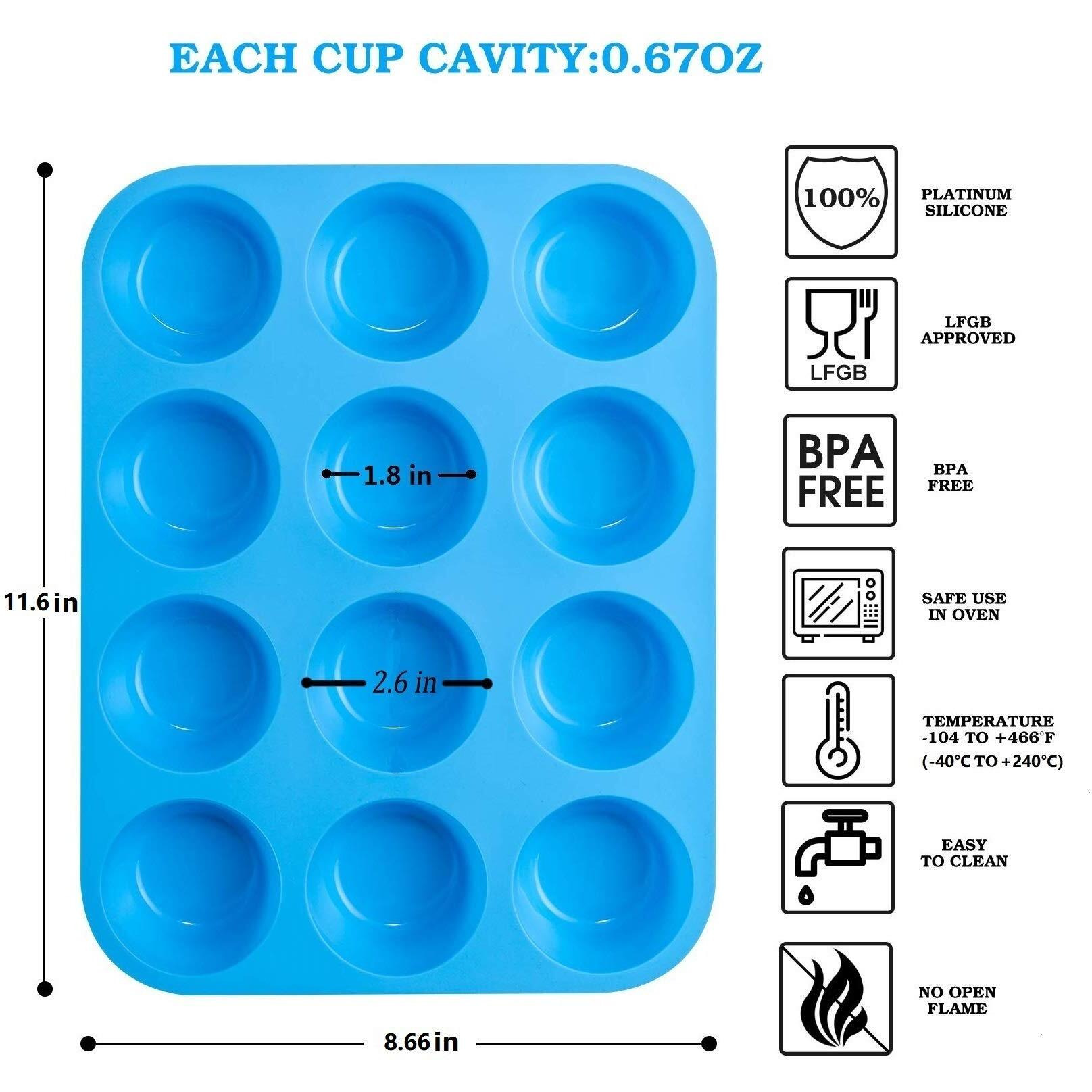 Jewoster Non-Sticky Silicone Muffin Pan-Muffin Molder For Muffins And Cupcakes-Cupcake Silicone Molder-Baking Accessory-12 X Muffin Molders (12-Red+Blue)