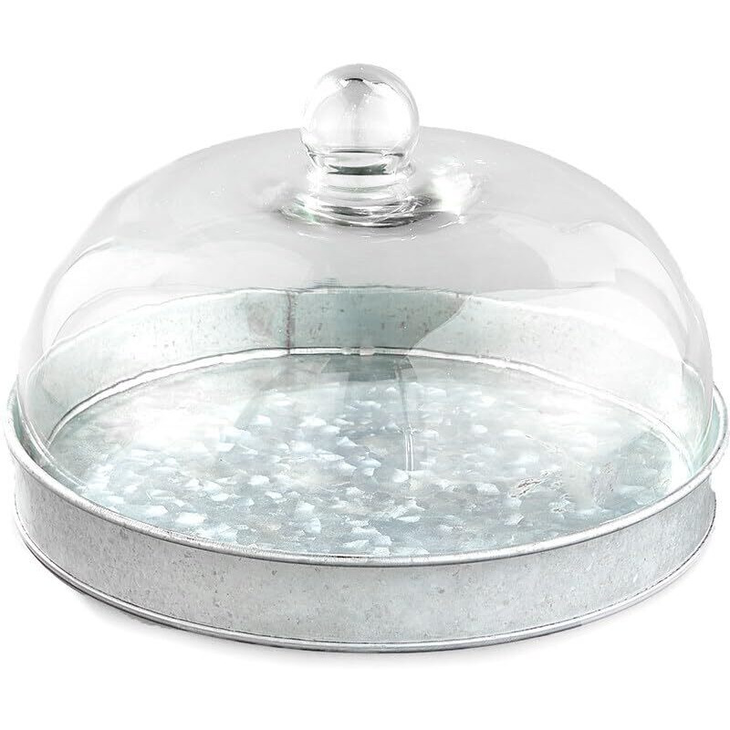 The Lakeside Collection Glass Domed Serving Plate For Confectionery And Baked Goods - Galvanized