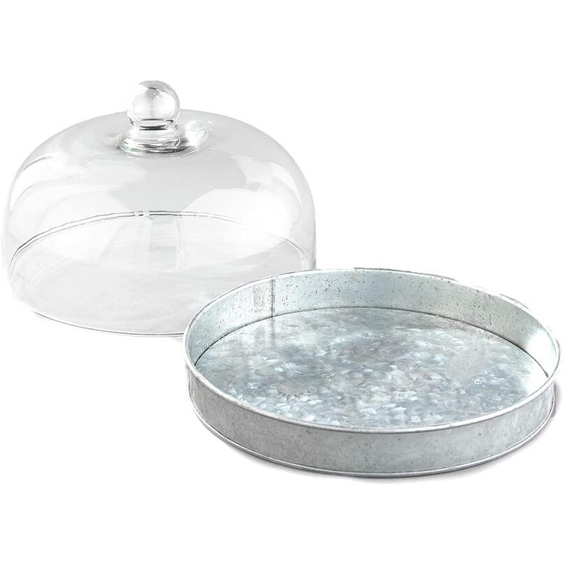 The Lakeside Collection Glass Domed Serving Plate For Confectionery And Baked Goods - Galvanized
