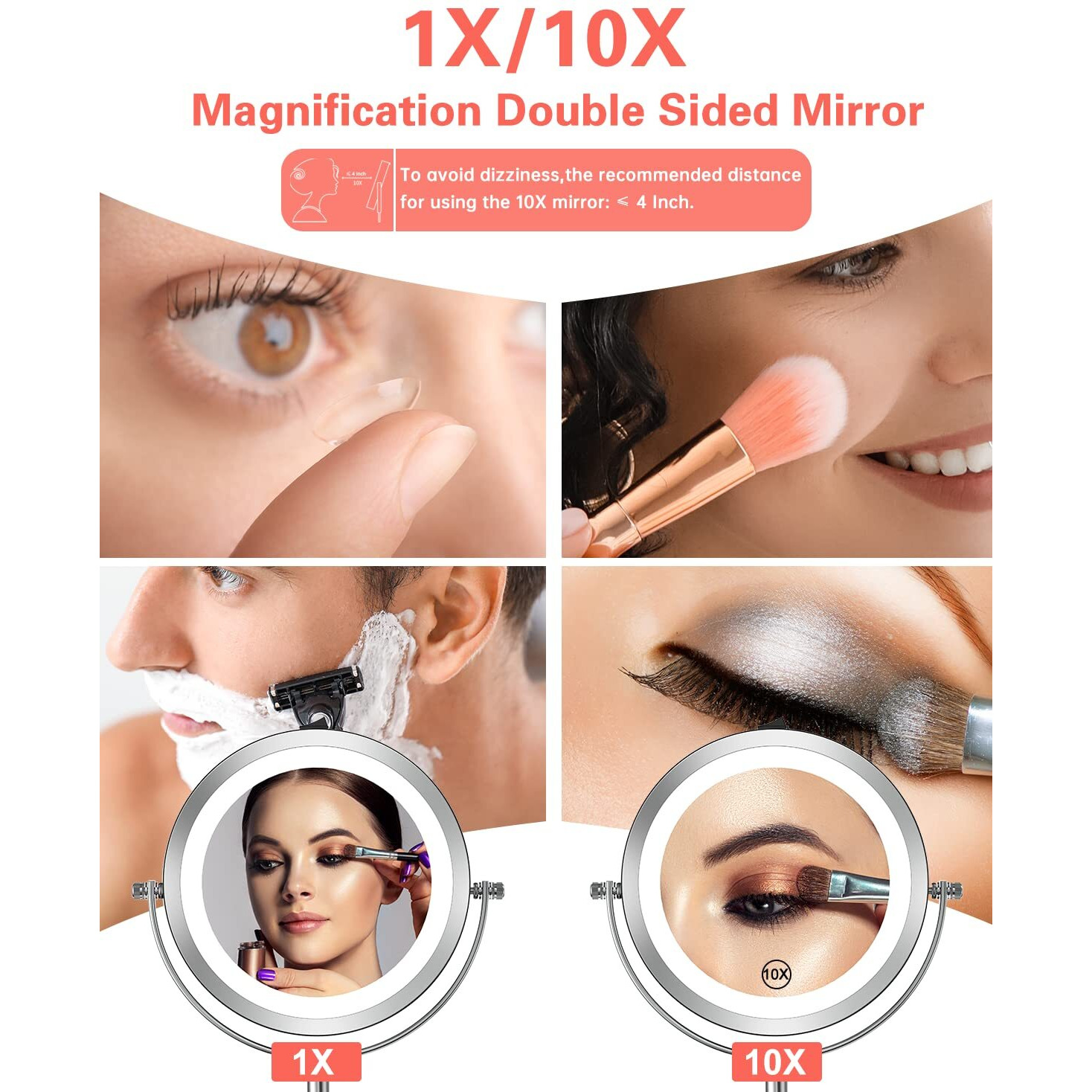 Benbilry Lighted Makeup Mirror With Magnification, 1X/10X Magnifying Makeup Mirror, Led Vanity Mirror With Lights, Battery Operated, 7 Inch Swivel Portable Cordless Desk Mirror
