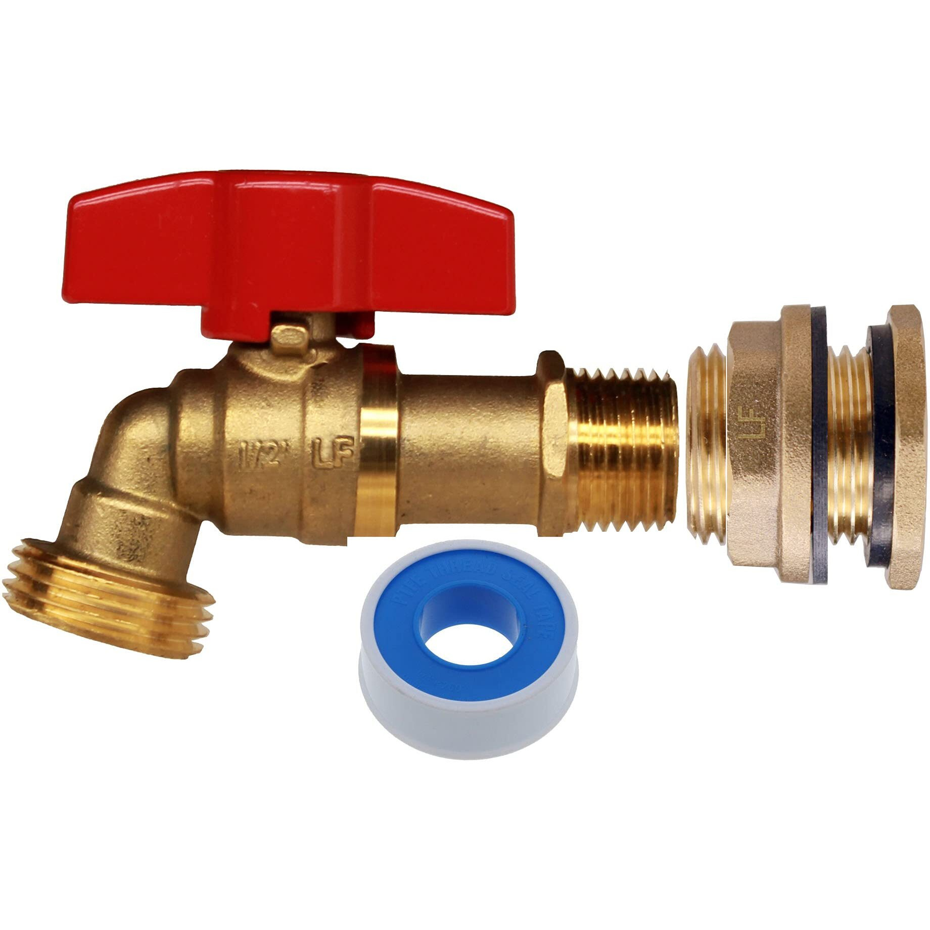 Rainpal Rbs012 Brass Rain Barrel Spigot (1/2"" Ball Valve With Bulkhead Fitting And Thread Tape, Lf Compliant)