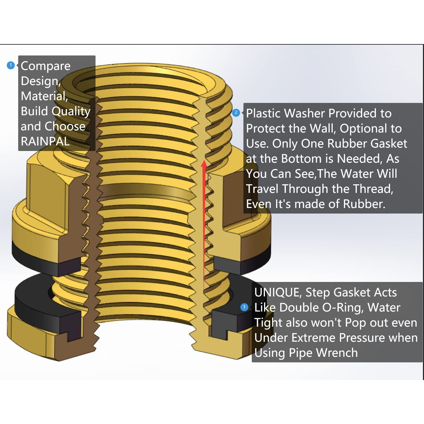 Rainpal Rbs012 Brass Rain Barrel Spigot (1/2"" Ball Valve With Bulkhead Fitting And Thread Tape, Lf Compliant)